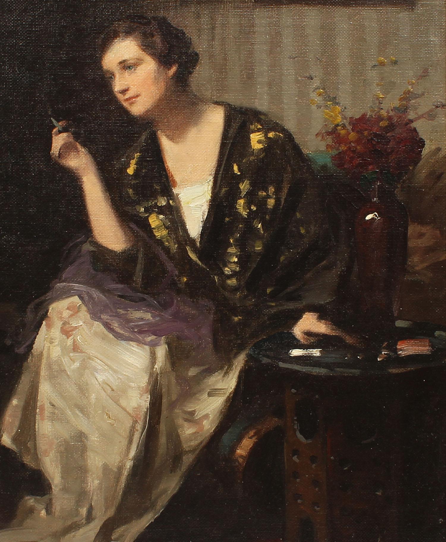 girl smoking painting