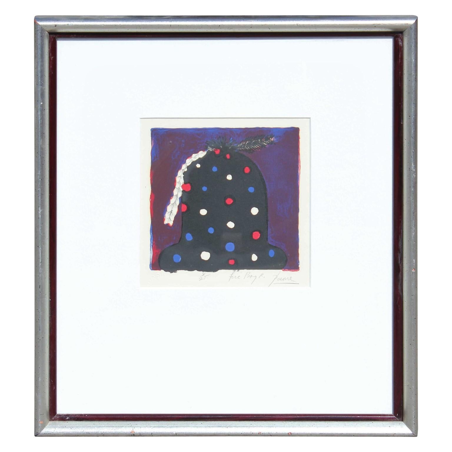 Unknown Figurative Painting - "Fire Boy K." Surrealist Polka Dot Print