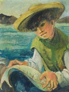 First Catch of the Day - Young Fisherman at Sea by Betty Cal Alumnus