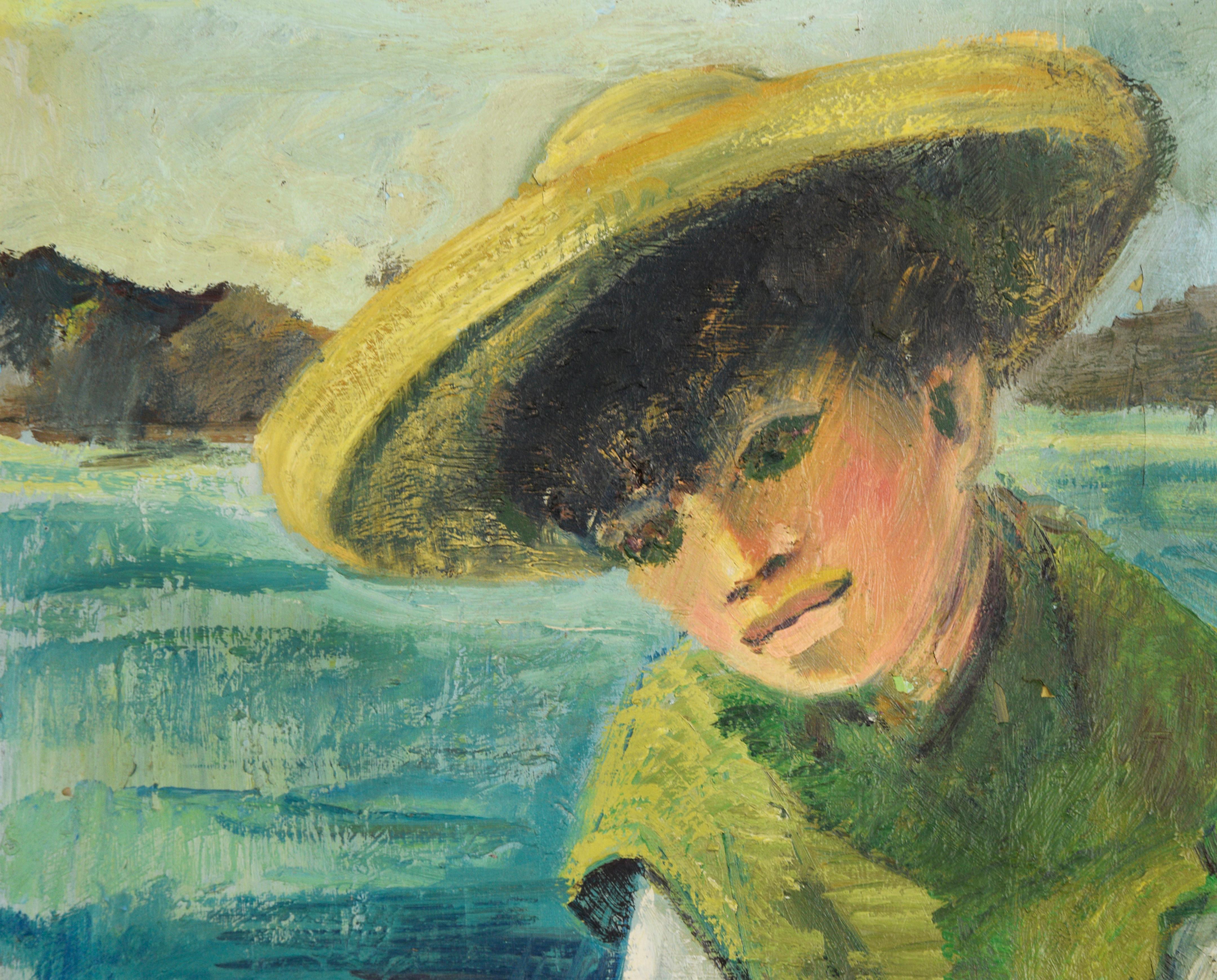 First Catch of the Day - Young Fisherman at Sea by Betty Cal Alumnus - American Impressionist Painting by Unknown