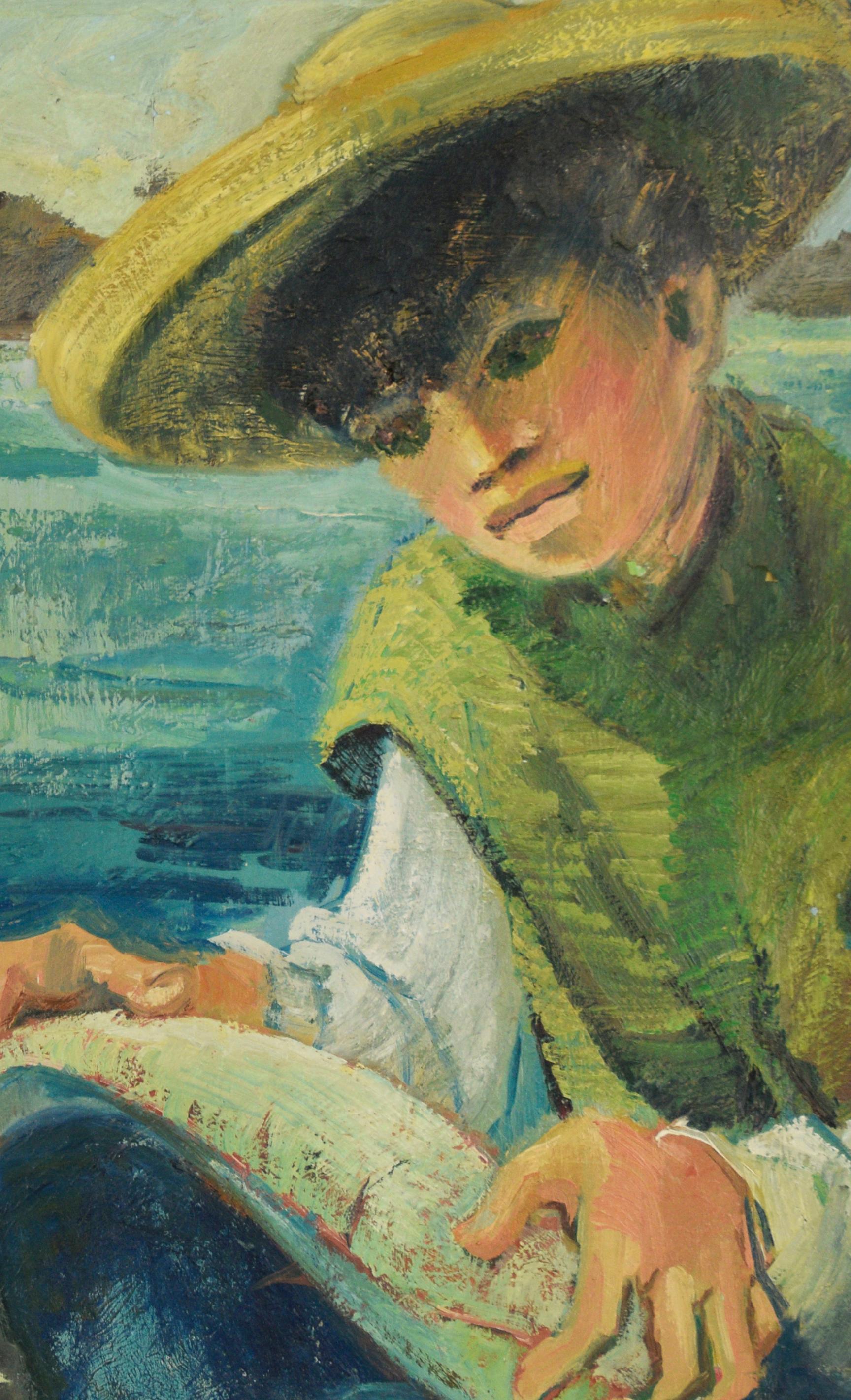 First Catch of the Day - Young Fisherman at Sea by Betty Cal Alumnus For Sale 2