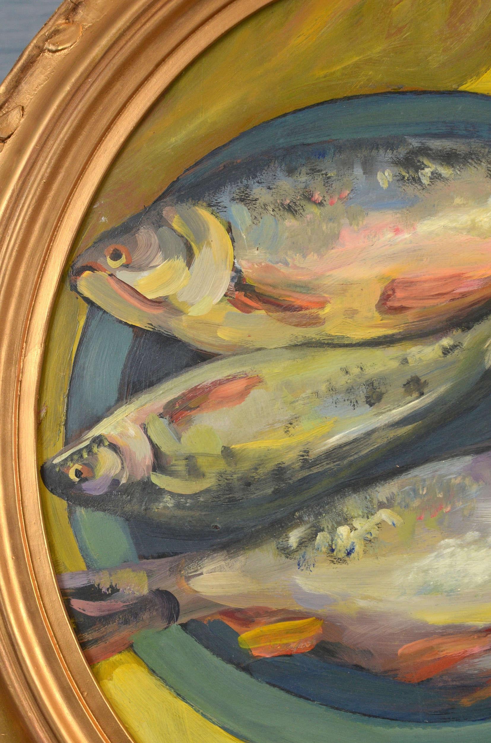 Fisch. 2016. Ölkarton. 40x35 cm – Painting von Unknown