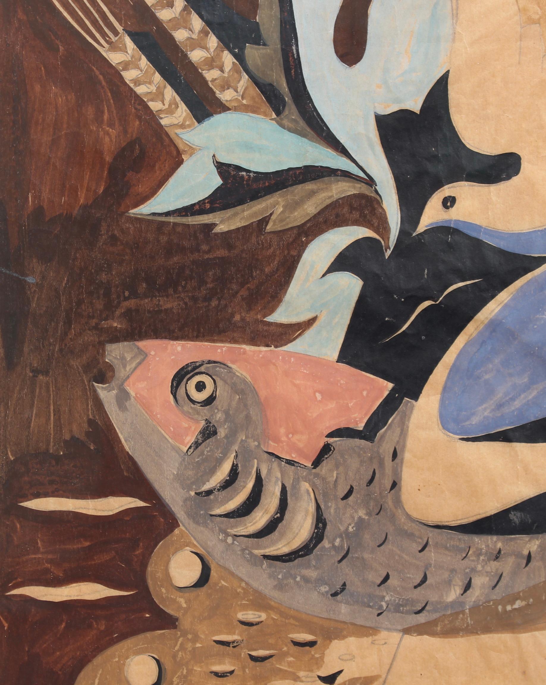 'Fish, Dove and Musical Instrument', Italian School (circa 1940s) For Sale 3