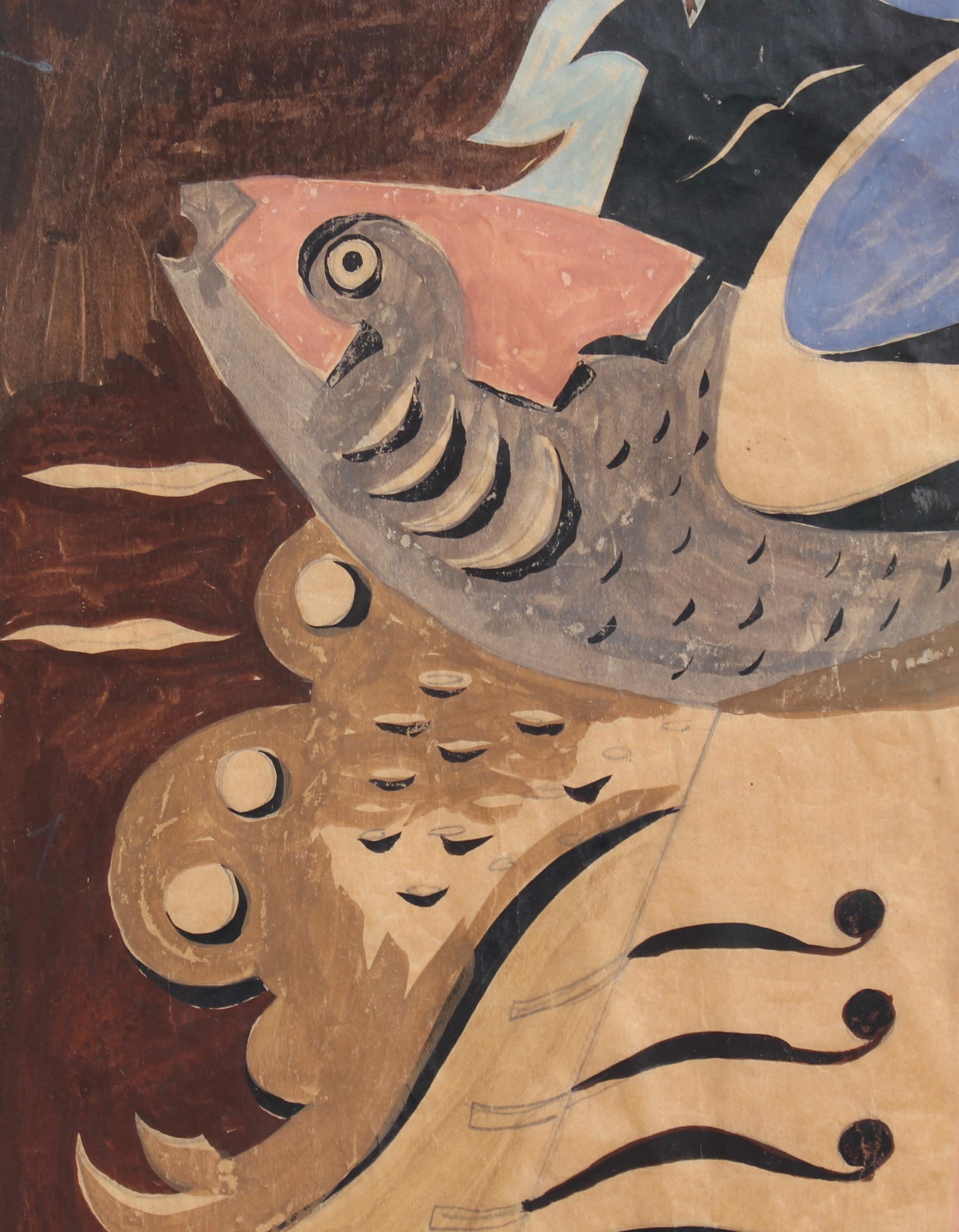 'Fish, Dove and Musical Instrument', Italian School (circa 1940s) For Sale 5