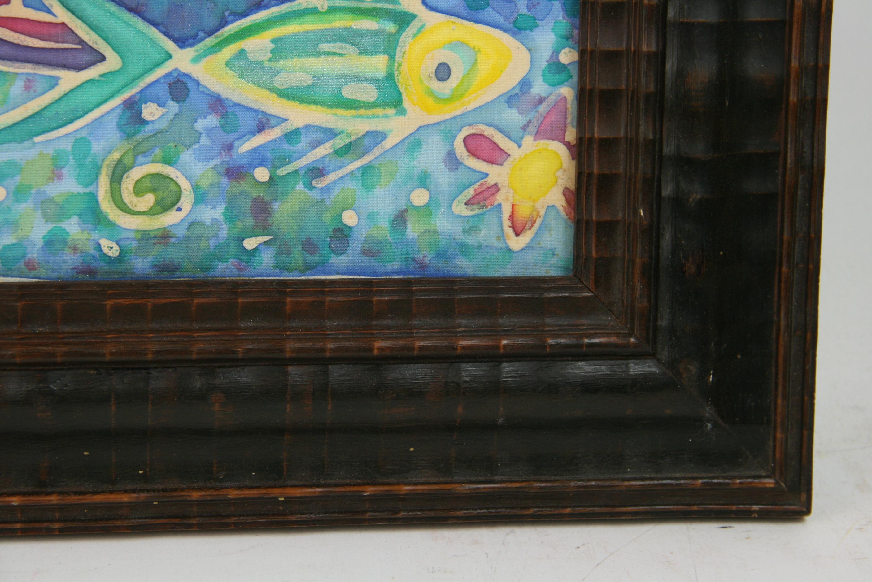 Modern Surreal Gouache Painting Fish In Deep Blue Sea 1950 1