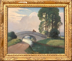 Angeln an der Brücke im Sommer, um 1920 Ernest Herbert Whydale (1886–1950)