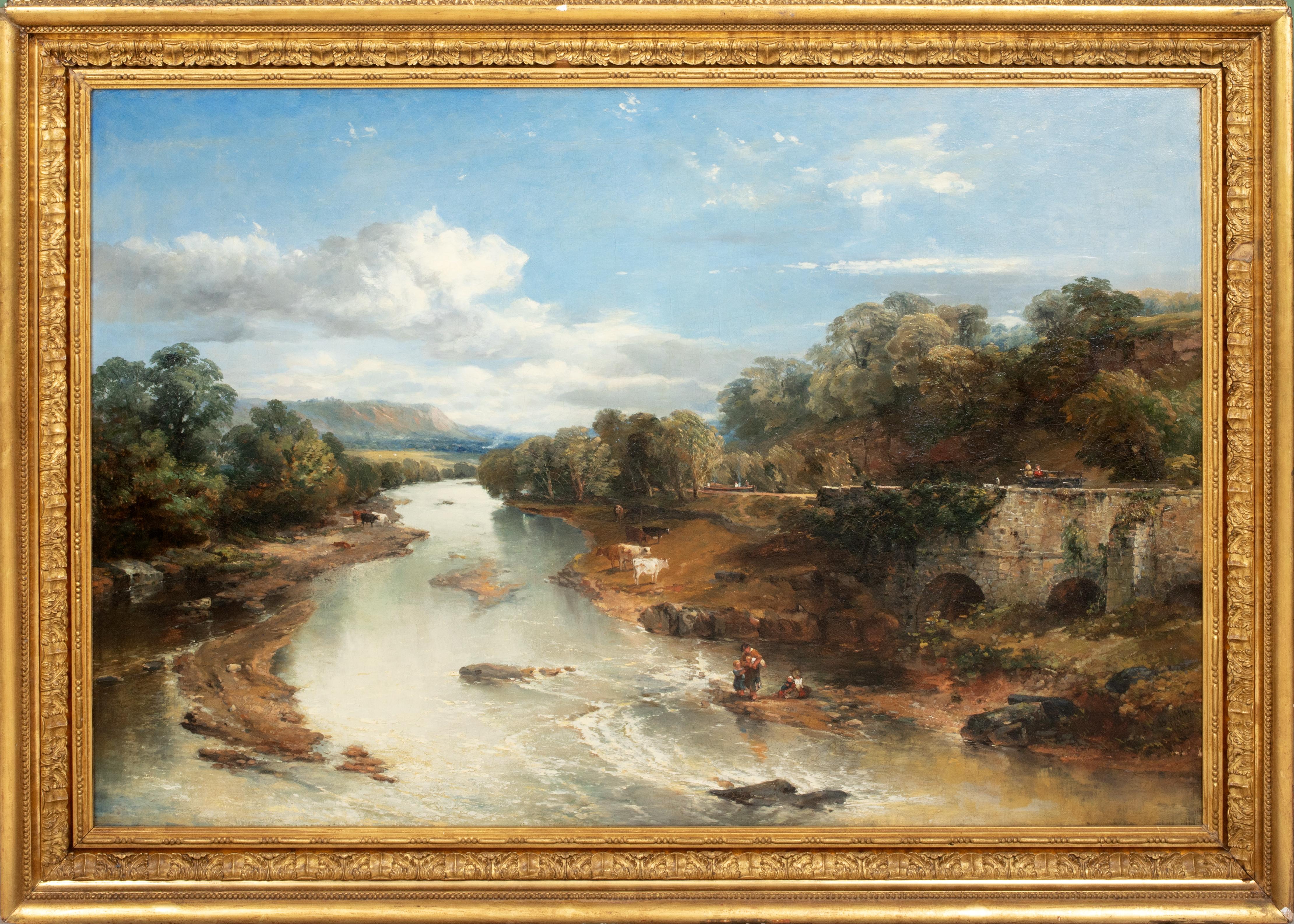 Unknown Landscape Painting -  Fishing At The Four Arches, Bingley, Yorkshire, Joseph Clayton Bentley