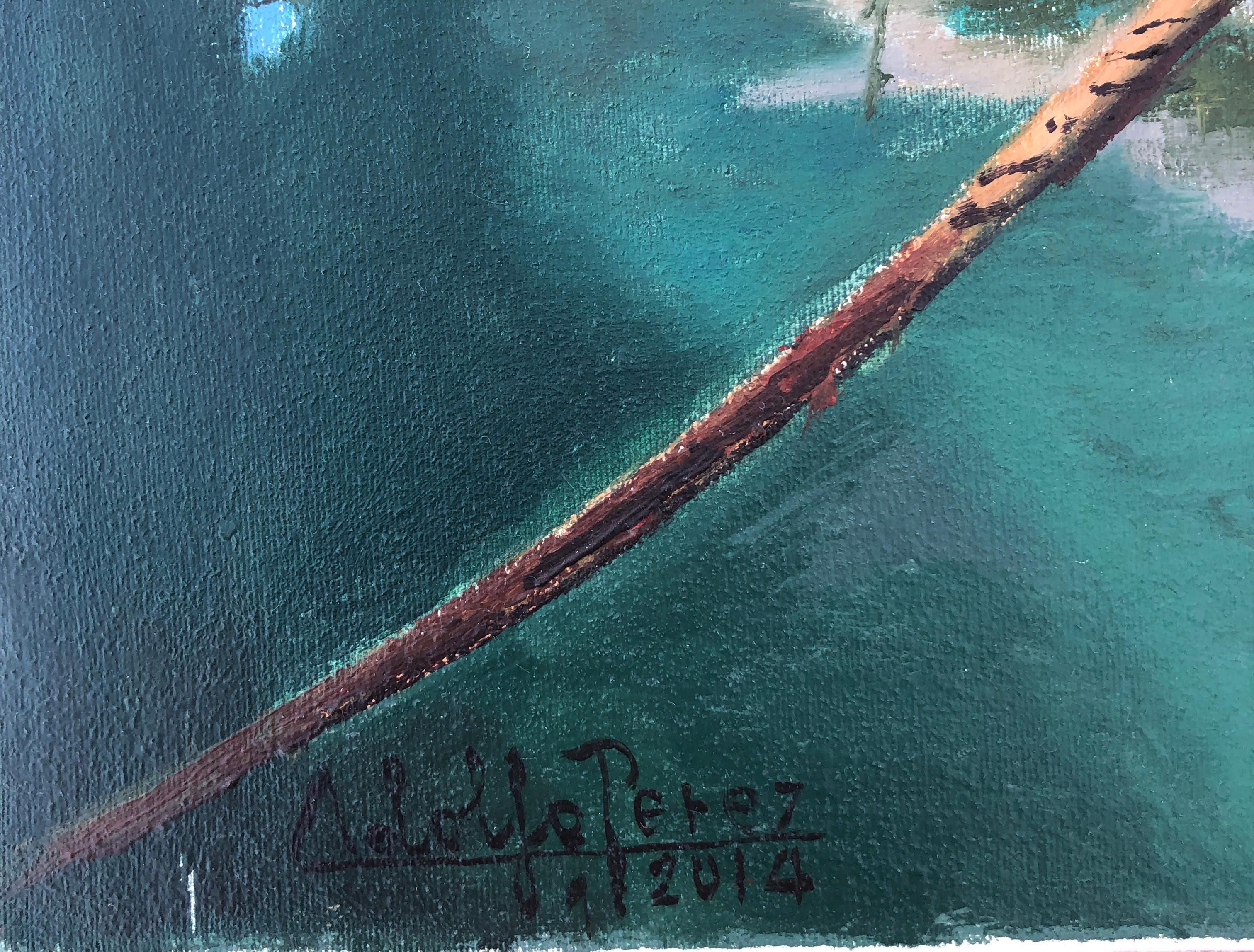 Porto di pesca Essaouira Marocco olio su tela pittura paesaggio marino barca - Painting di Unknown