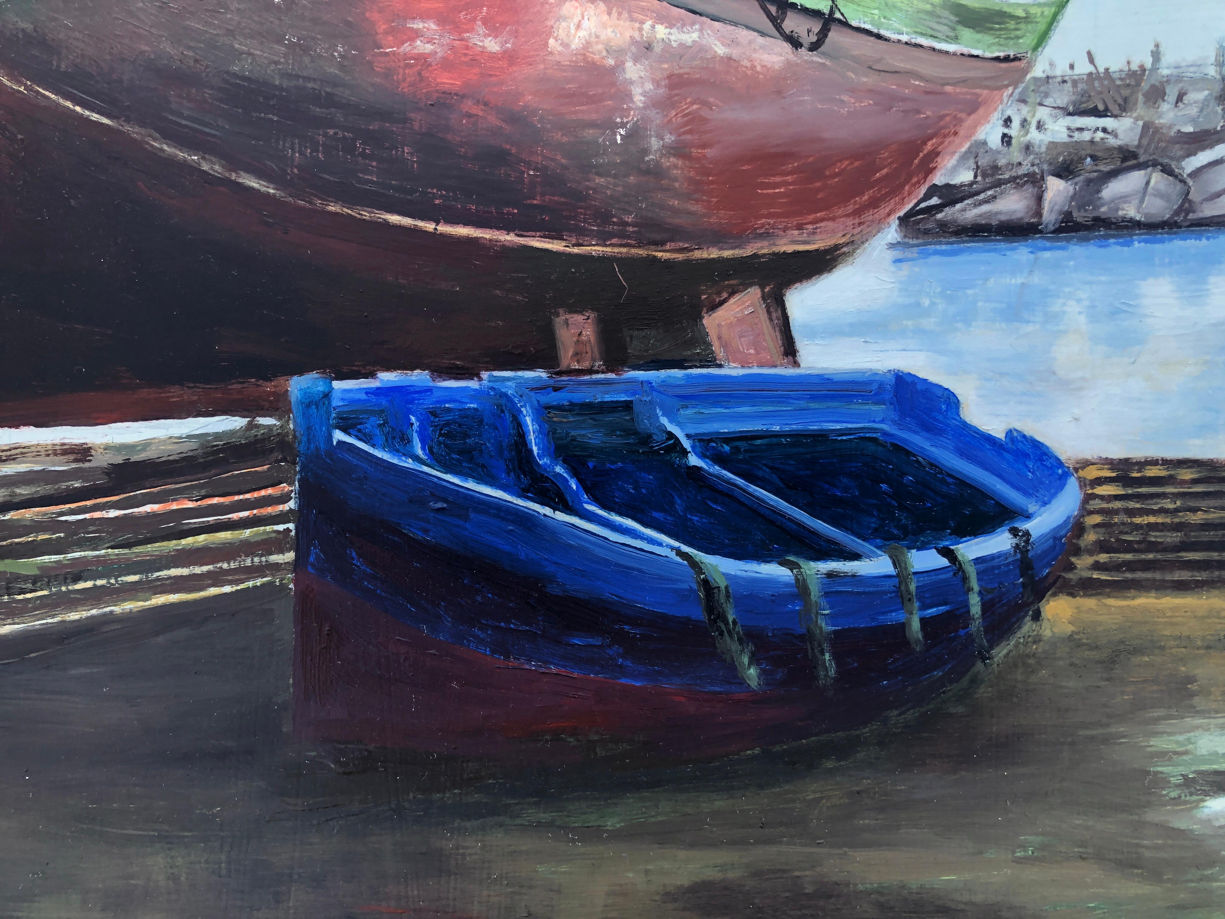 Port de pêche Essaouira Maroc huile sur toile peinture paysage marin bateau - Photoréalisme Painting par Unknown