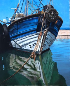 Puerto pesquero Essaouira Marruecos óleo sobre lienzo pintura paisaje marino barco