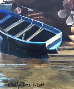 Fishing port Essaouira Morocco oil on canvas painting seascape boats