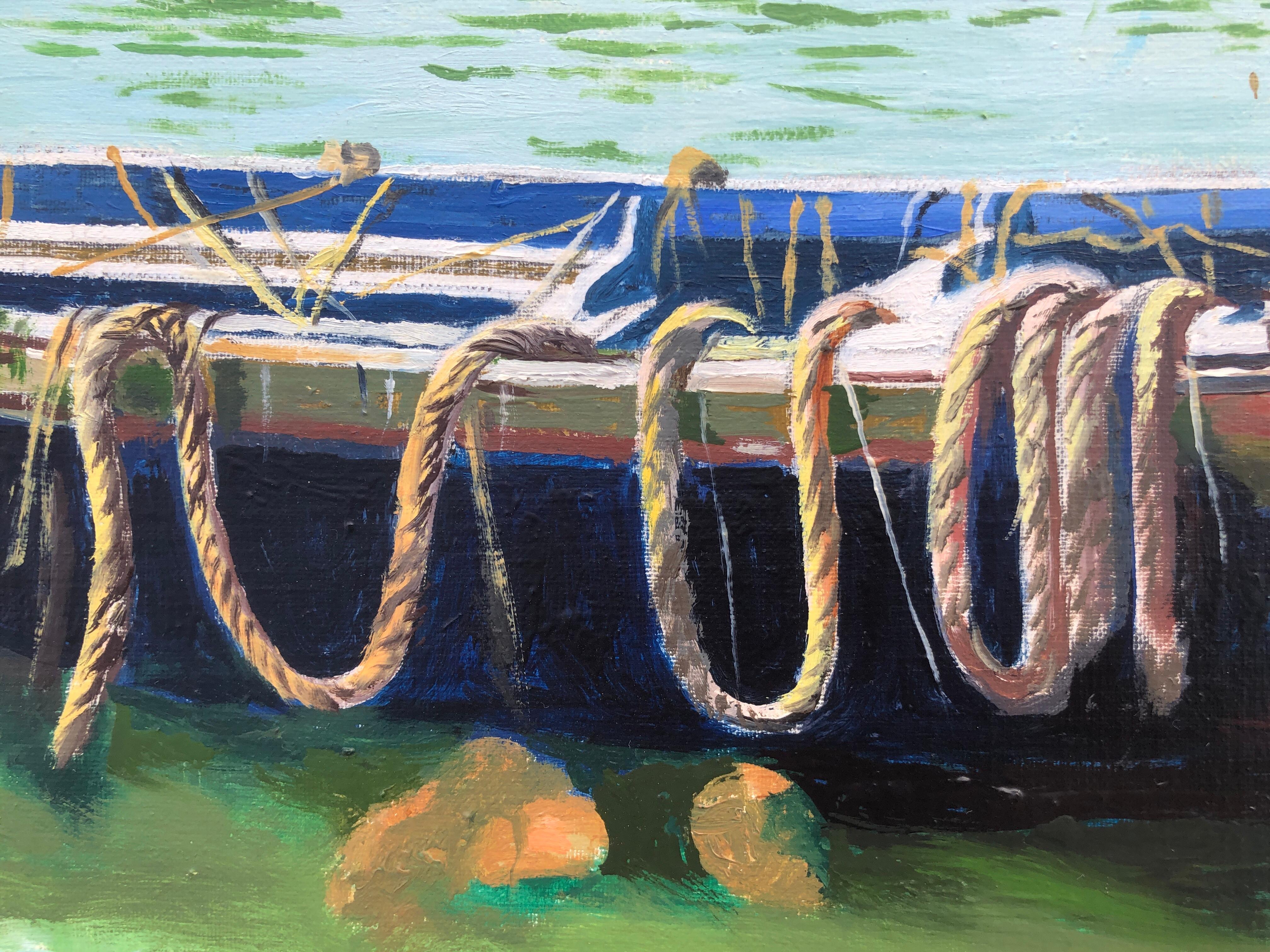 Porto di pesca Essaouira Marocco olio su tela pittura paesaggio marino - Landscape Painting Grigio di Unknown