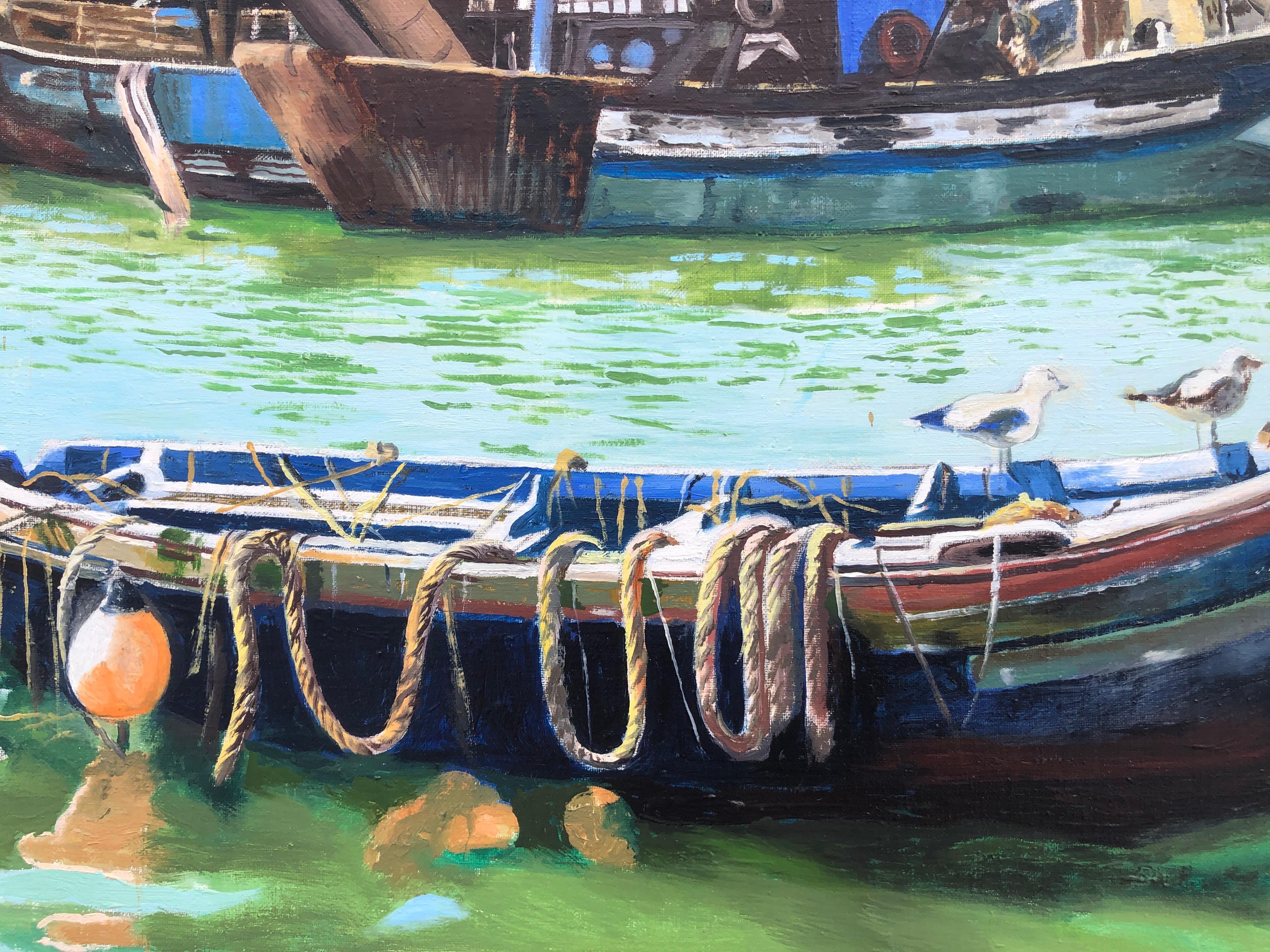 Porto di pesca Essaouira Marocco olio su tela pittura paesaggio marino in vendita 2