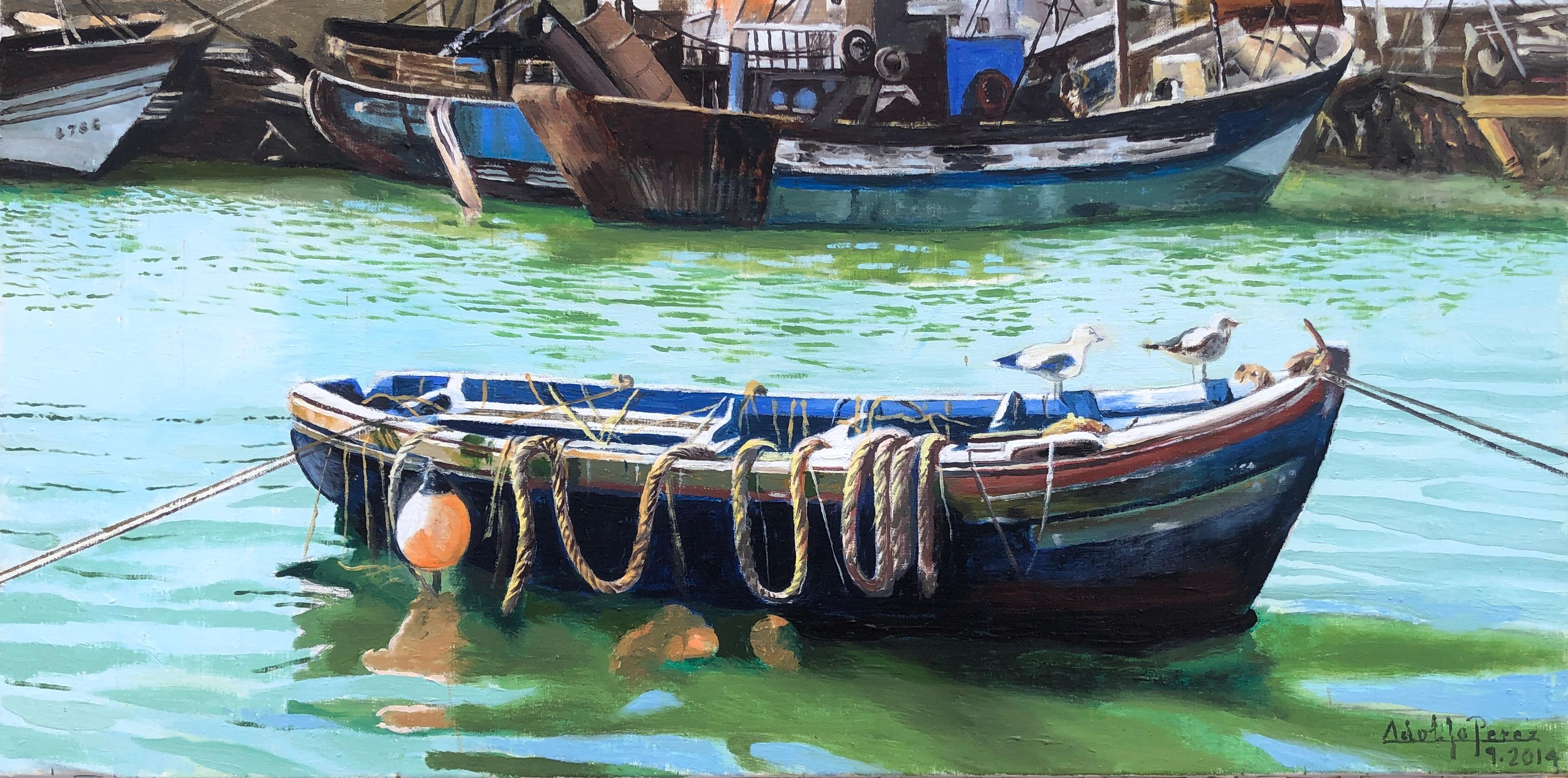 Landscape Painting di Unknown - Porto di pesca Essaouira Marocco olio su tela pittura paesaggio marino