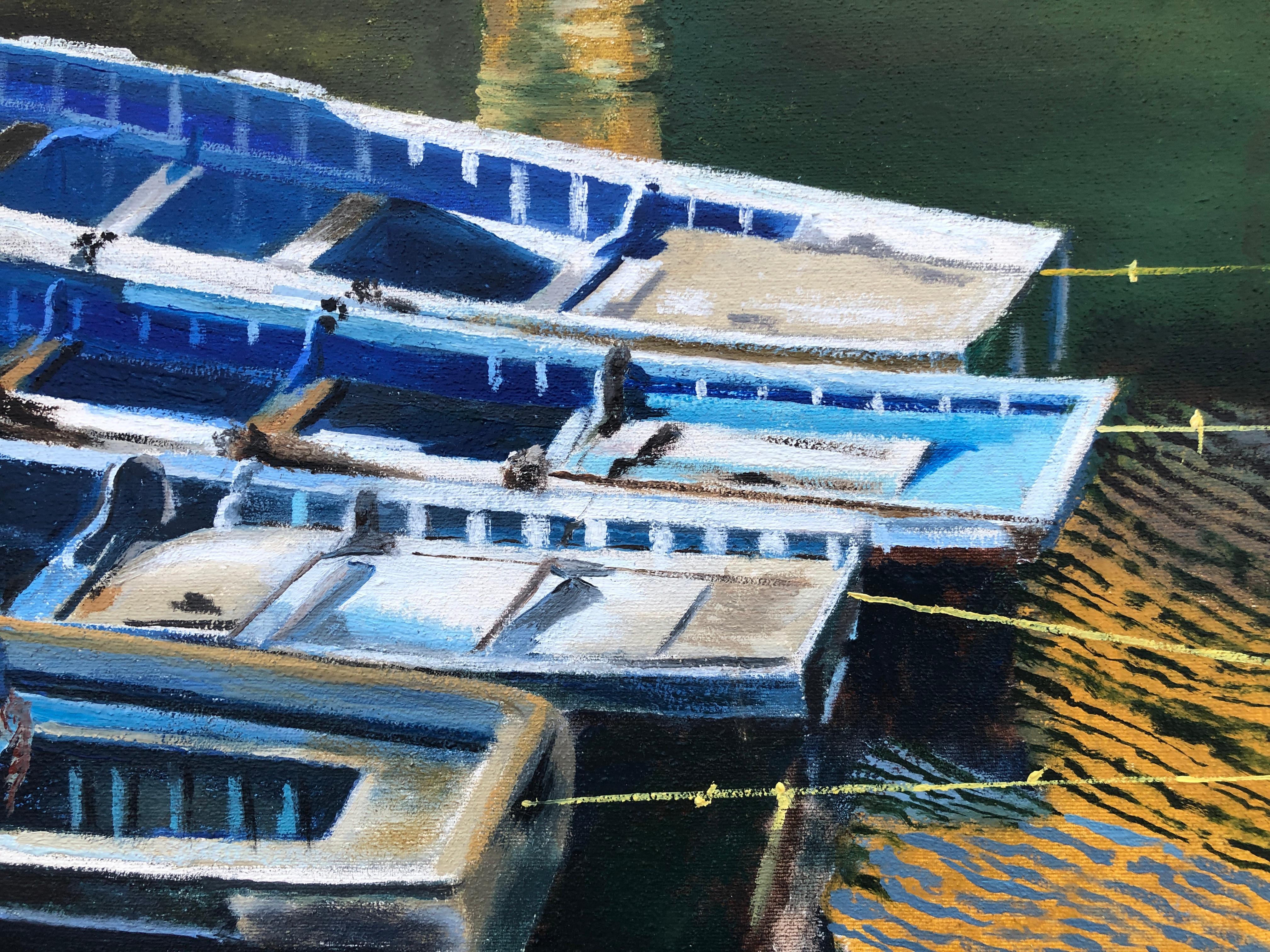 Port de pêche Essaouira Maroc huile sur toile peinture paysage marin quai bateaux - Photoréalisme Painting par Unknown