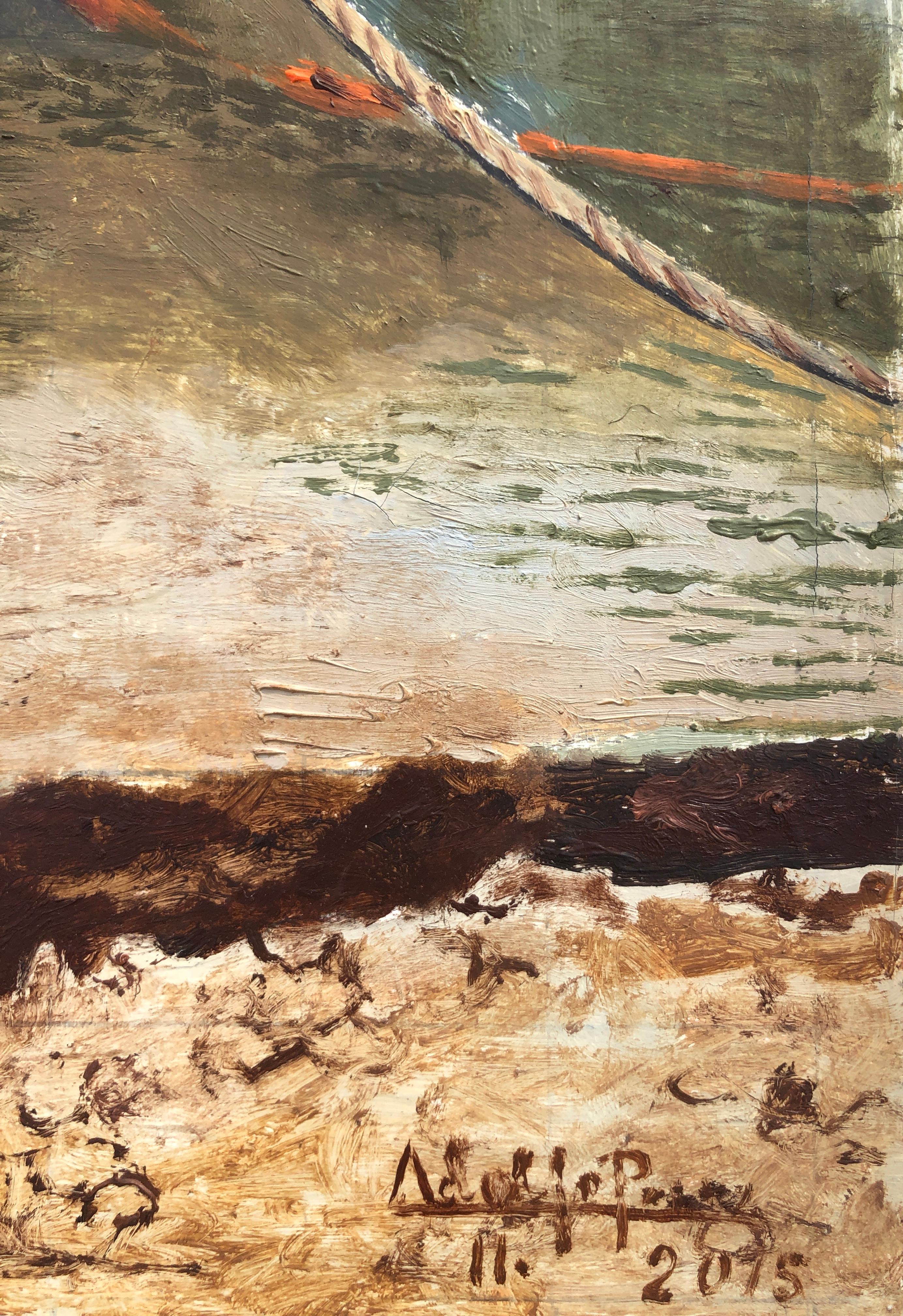 Port de pêche France huile sur toile peinture paysage marin en vente 1