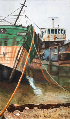 Puerto pesquero Francia óleo sobre lienzo pintura paisaje marino