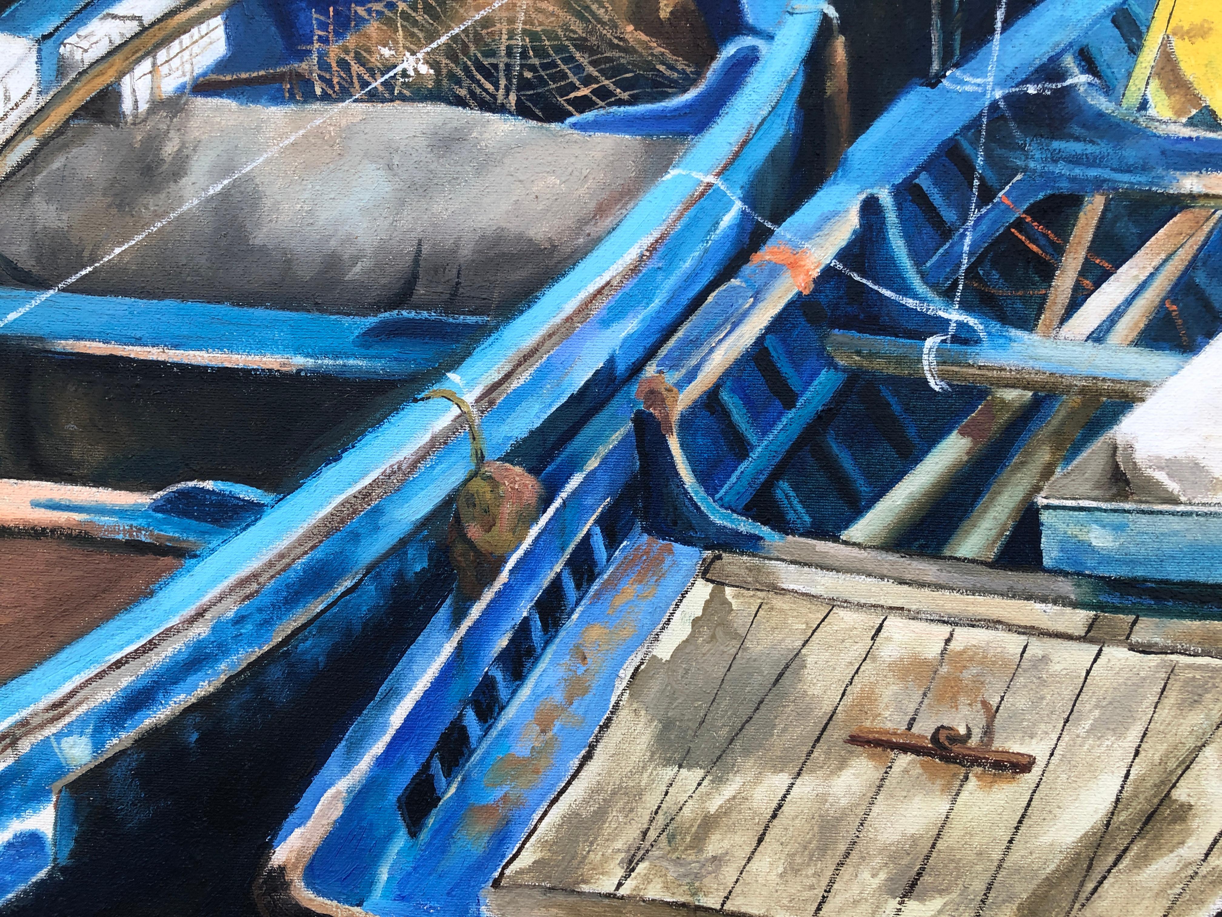 Fishing port Morocco oil on canvas painting seascape boats 2