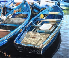 Fishing port Morocco oil on canvas painting seascape boats