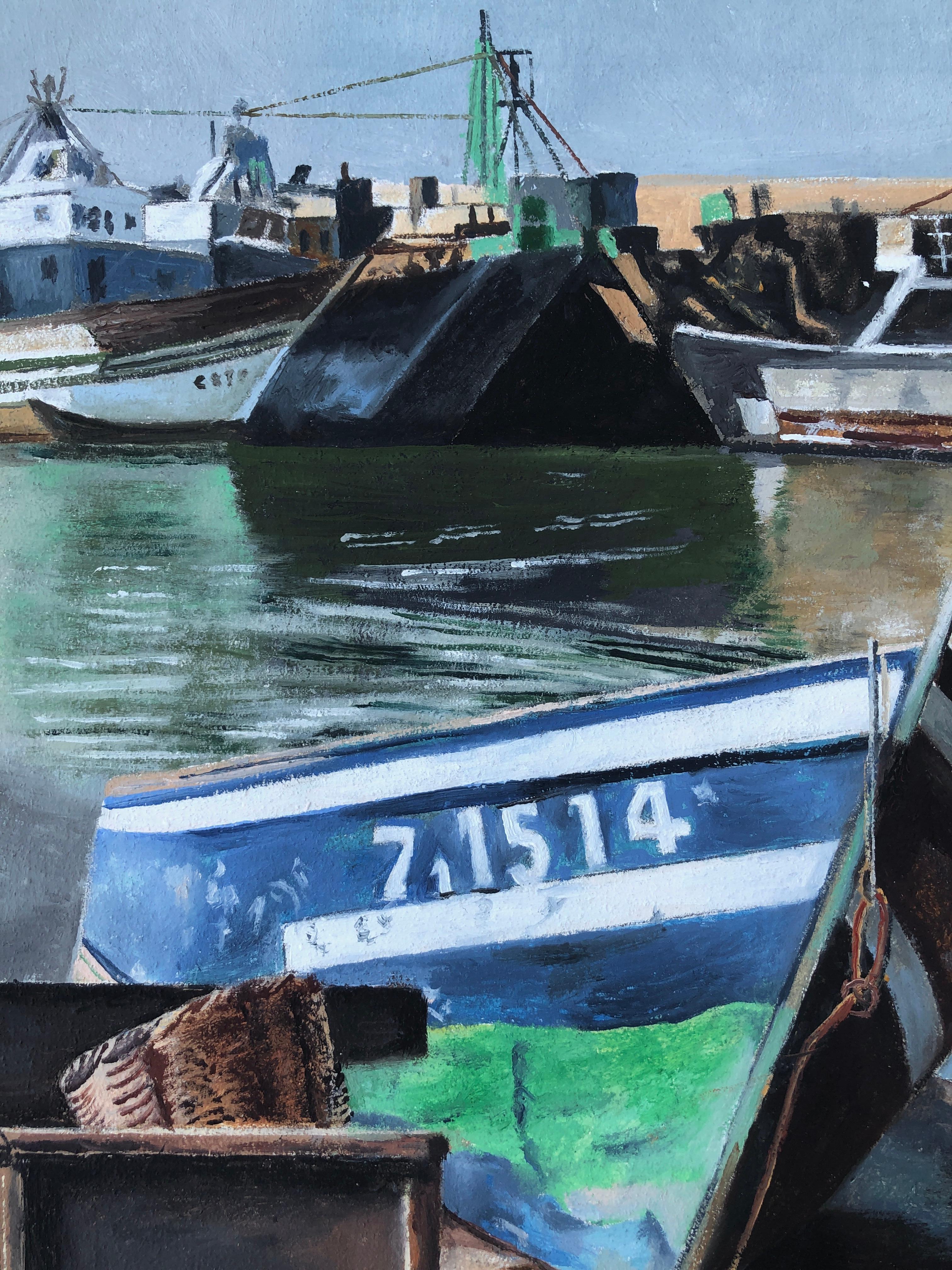 Fishing port oil on canvas painting seascape boats European art For Sale 2
