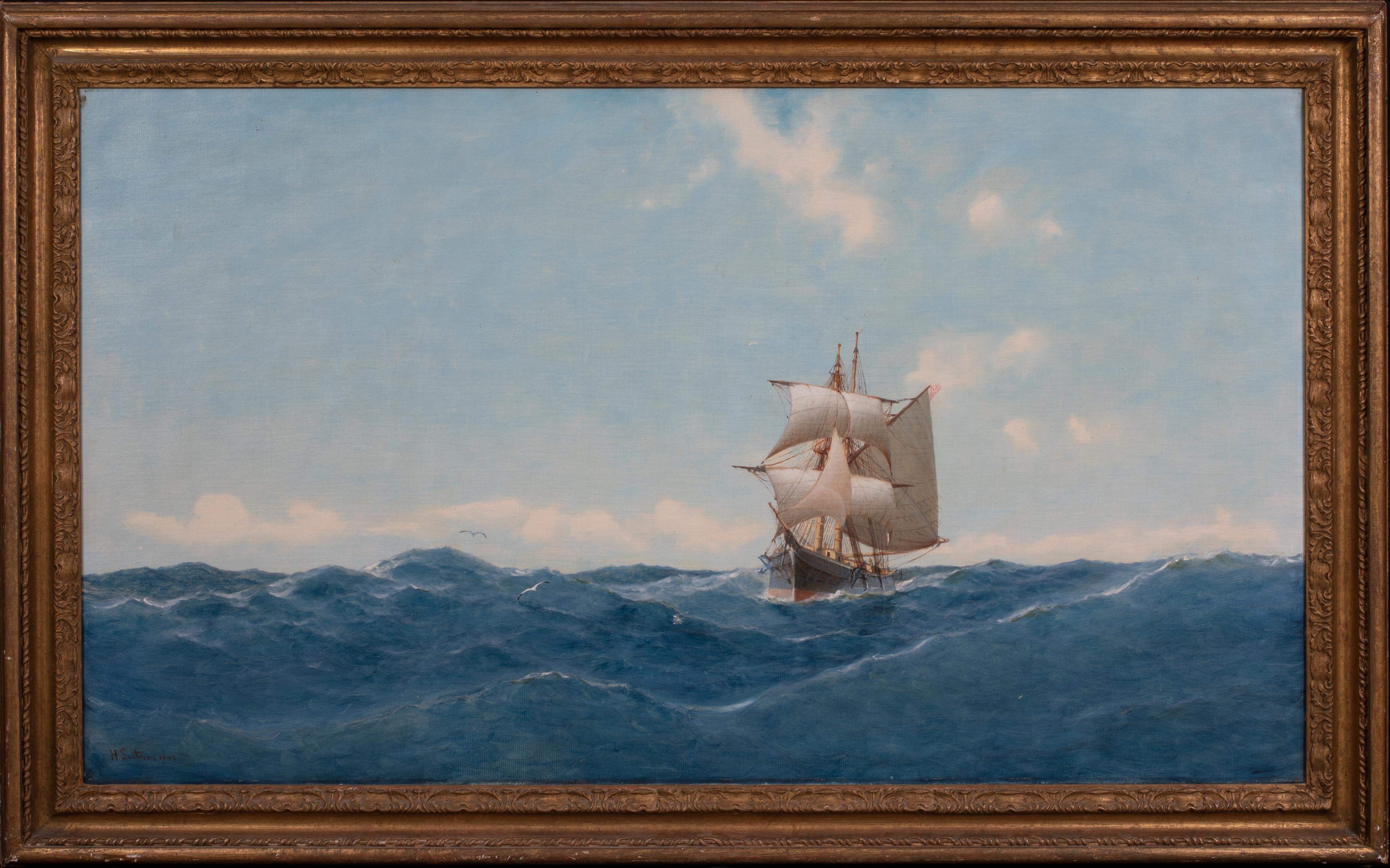 Fishing Ship Sailing In Open Water, 19th Century  - Painting by Unknown