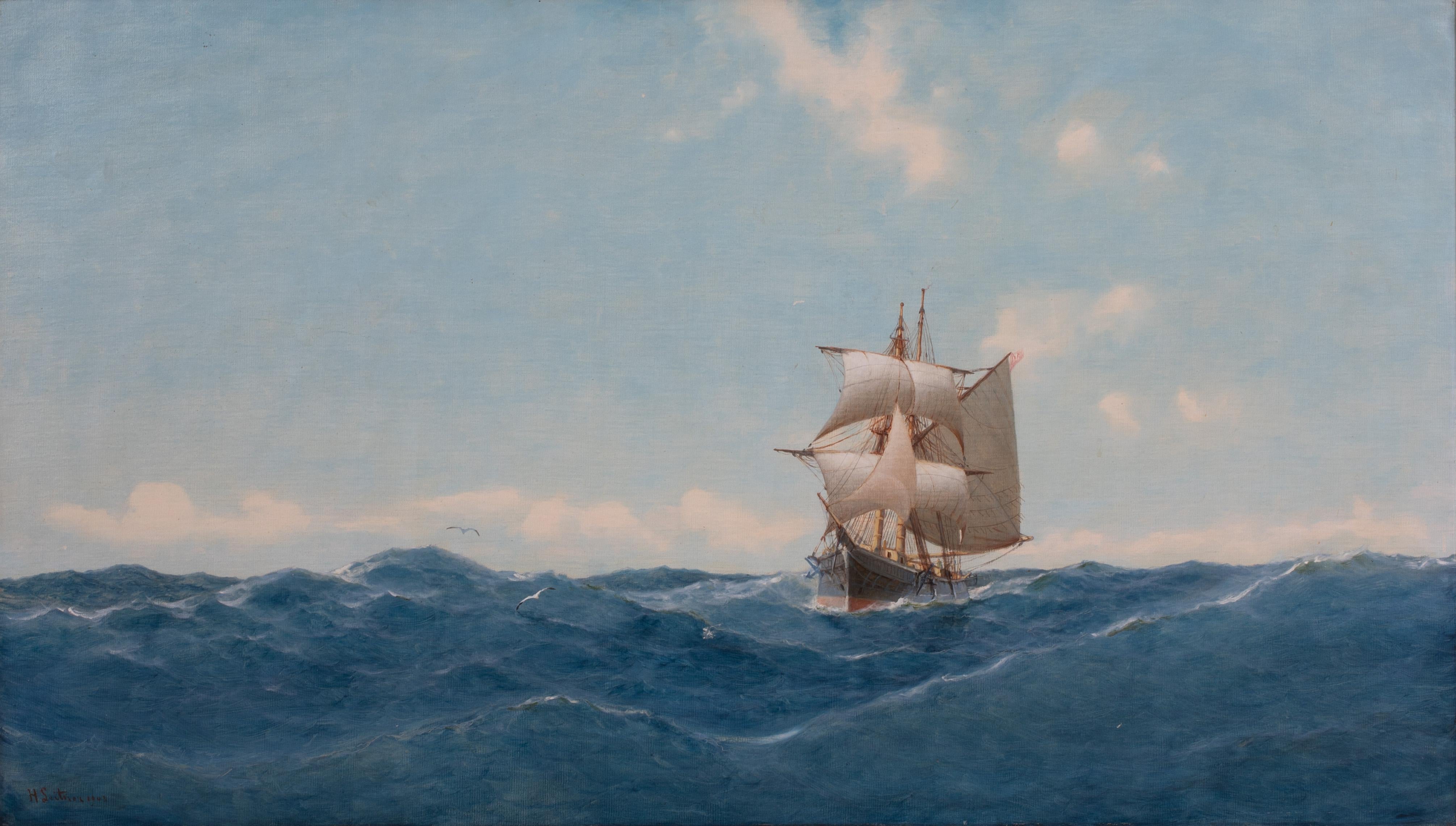 Unknown Portrait Painting - Fishing Ship Sailing In Open Water, 19th Century 