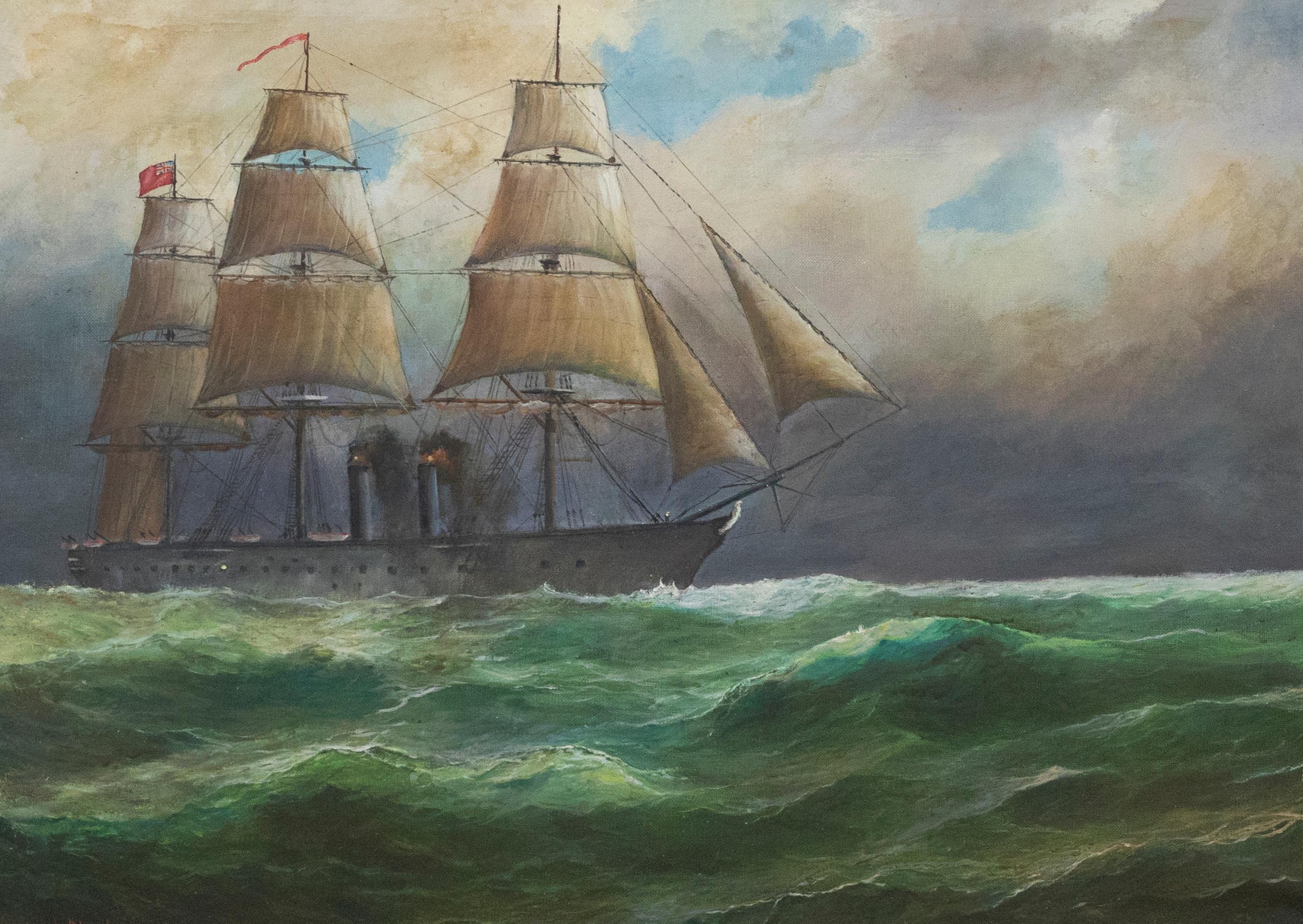 Fitzgerald Moore - Framed 1986 Oil, Steam Ship at Sea - Painting by Unknown