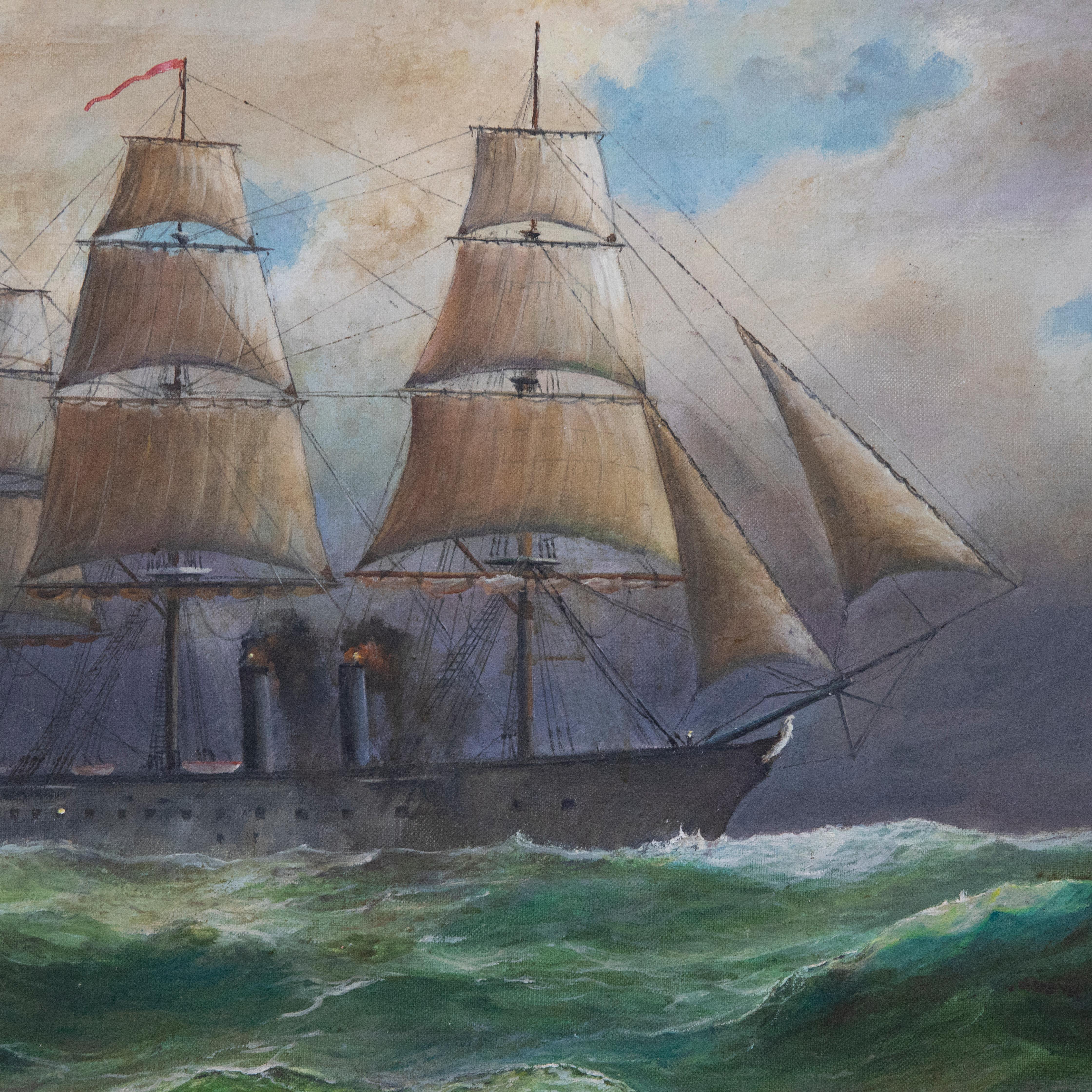 Fitzgerald Moore - Framed 1986 Oil, Steam Ship at Sea For Sale 1