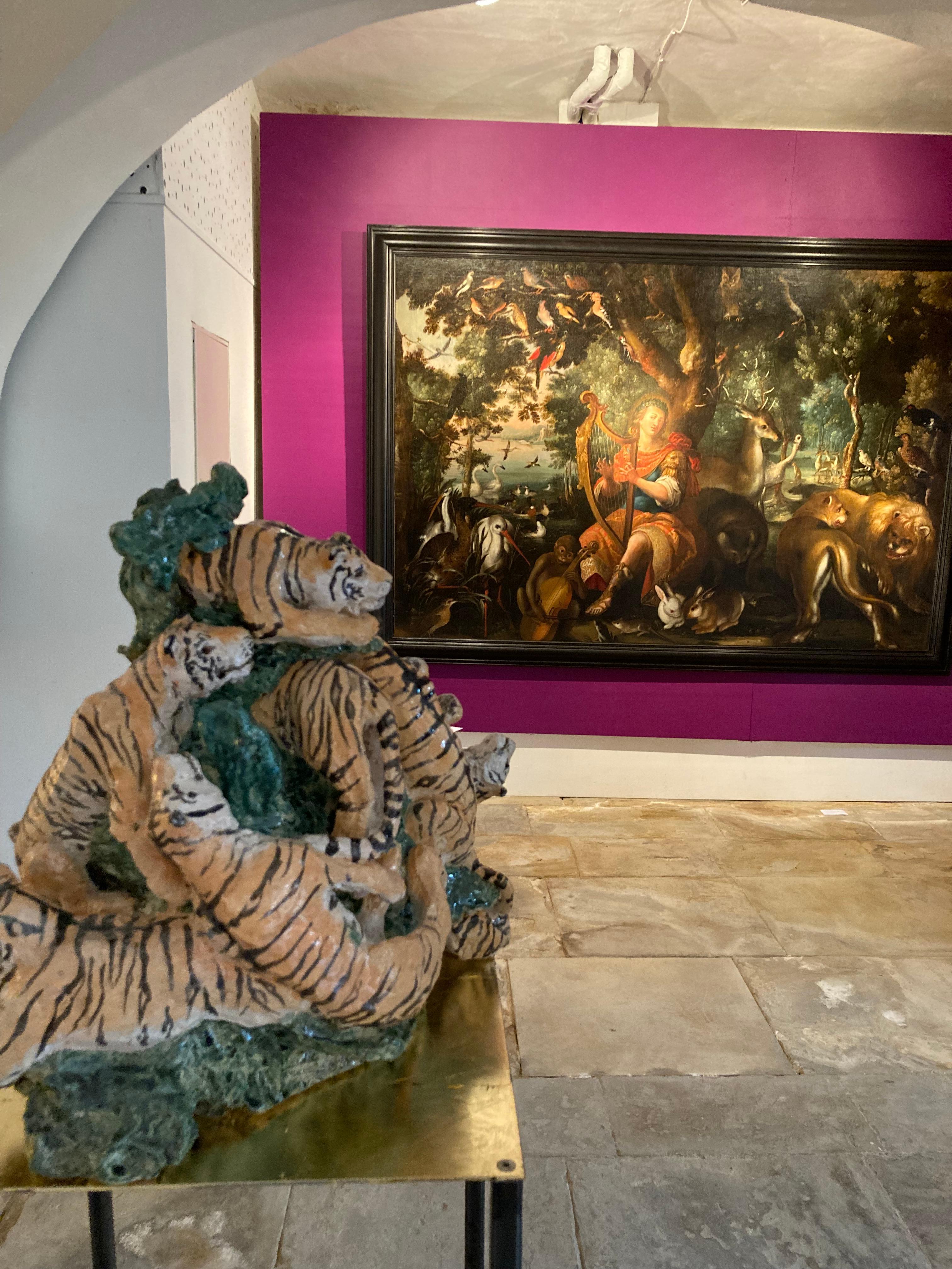Flemish 17., Orpheus und Tiere, große dekorative Wand Gemälde Alter Meister im Angebot 2