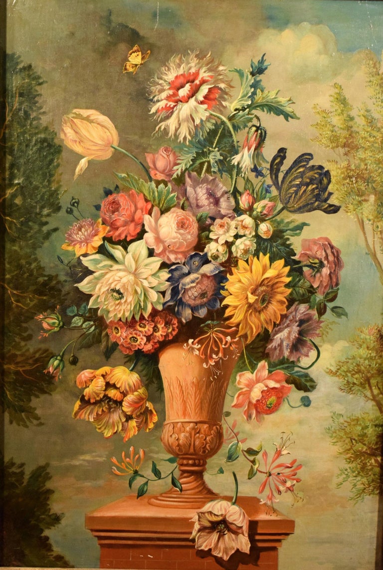 19th Century Flemish Floral Still Life, Oil on Canvas on Panel - Painting by Unknown