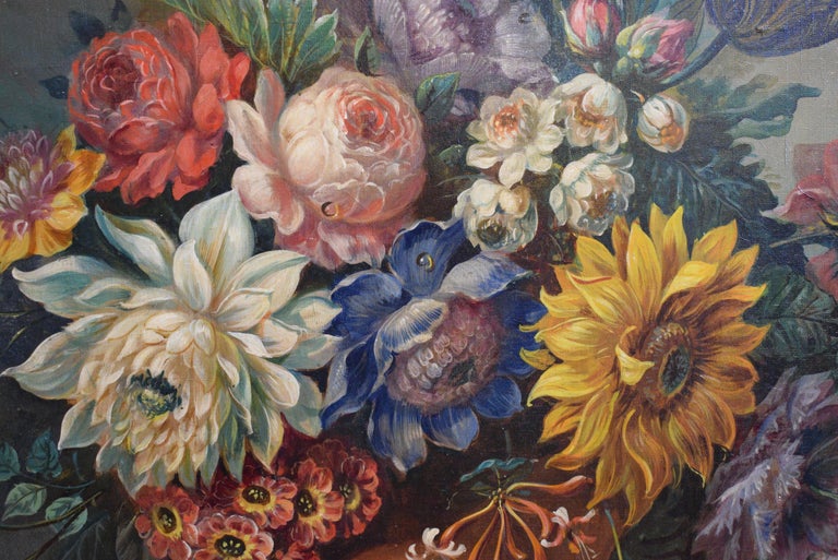 19th Century Flemish Floral Still Life, Oil on Canvas on Panel - Brown Interior Painting by Unknown
