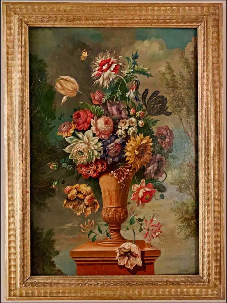 Unknown Interior Painting - 19th Century Flemish Floral Still Life, Oil on Canvas on Panel