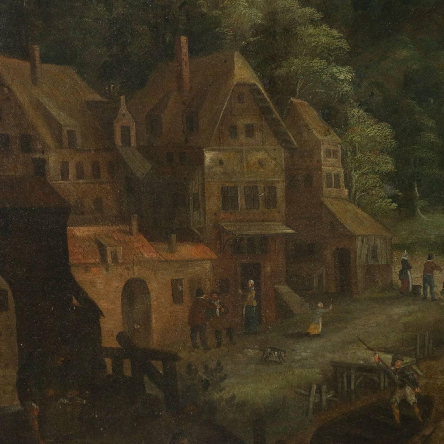 Flemish Painting Landscape with Figures Oil on Canvas 17th-18th Century 1