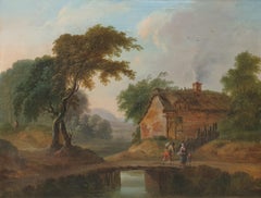 Flemish school 18th century landscape bridge river Antwerp old master classical