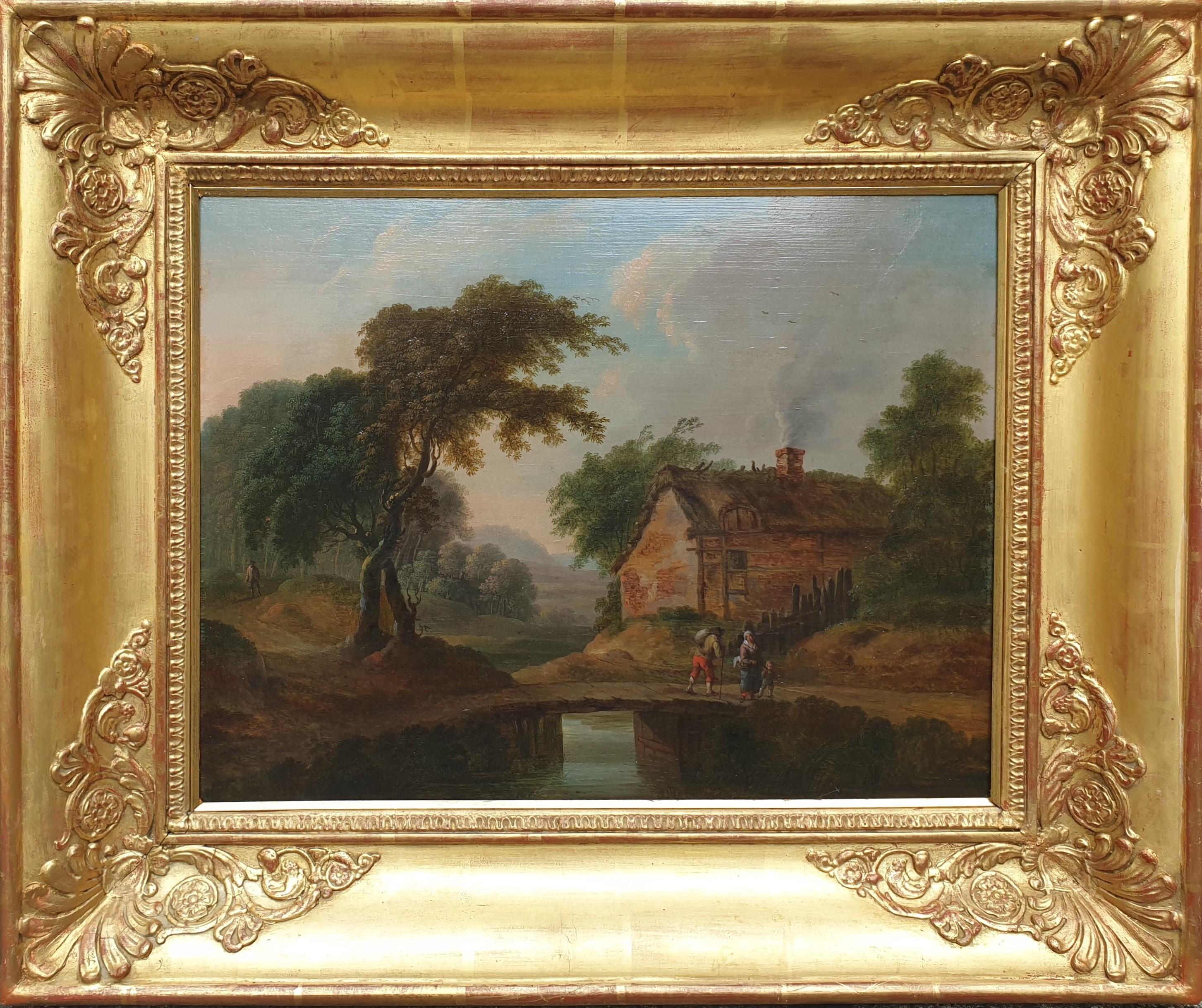 Unknown Landscape Painting - Flemish school 18th century landscape bridge river Antwerp old master classical