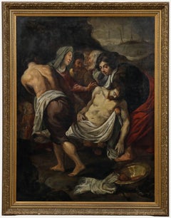 Huile de l'école flamande du XVIIIe siècle - Mise au tombeau du Christ