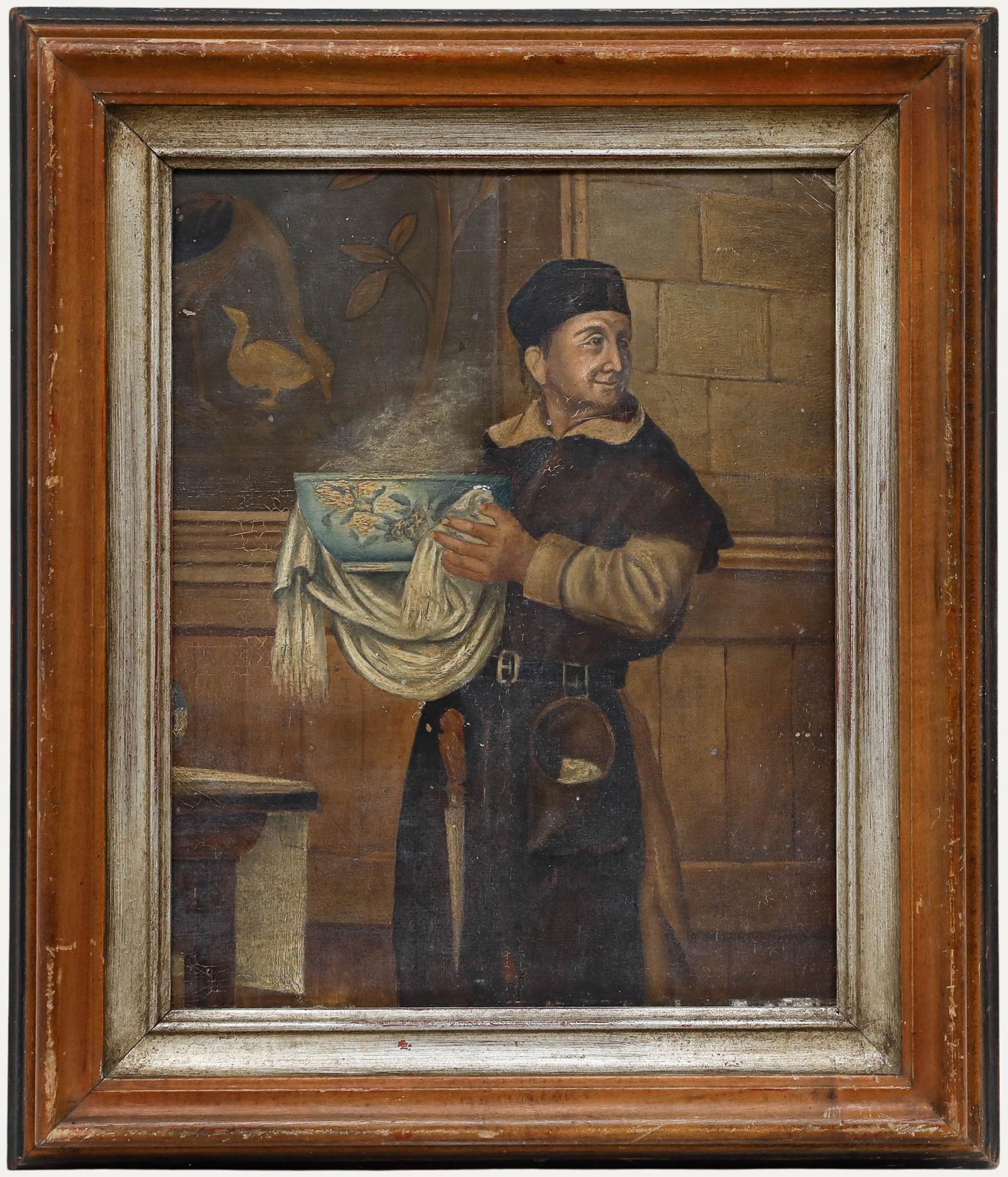 Unknown Portrait Painting - Flemish School  18th Century Oil - The Monastery Cook