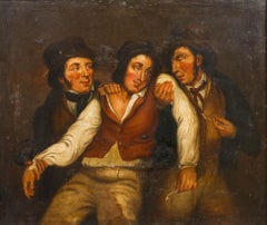 Huile de l'école flamande du XVIIIe siècle - Trois joyeux lurons