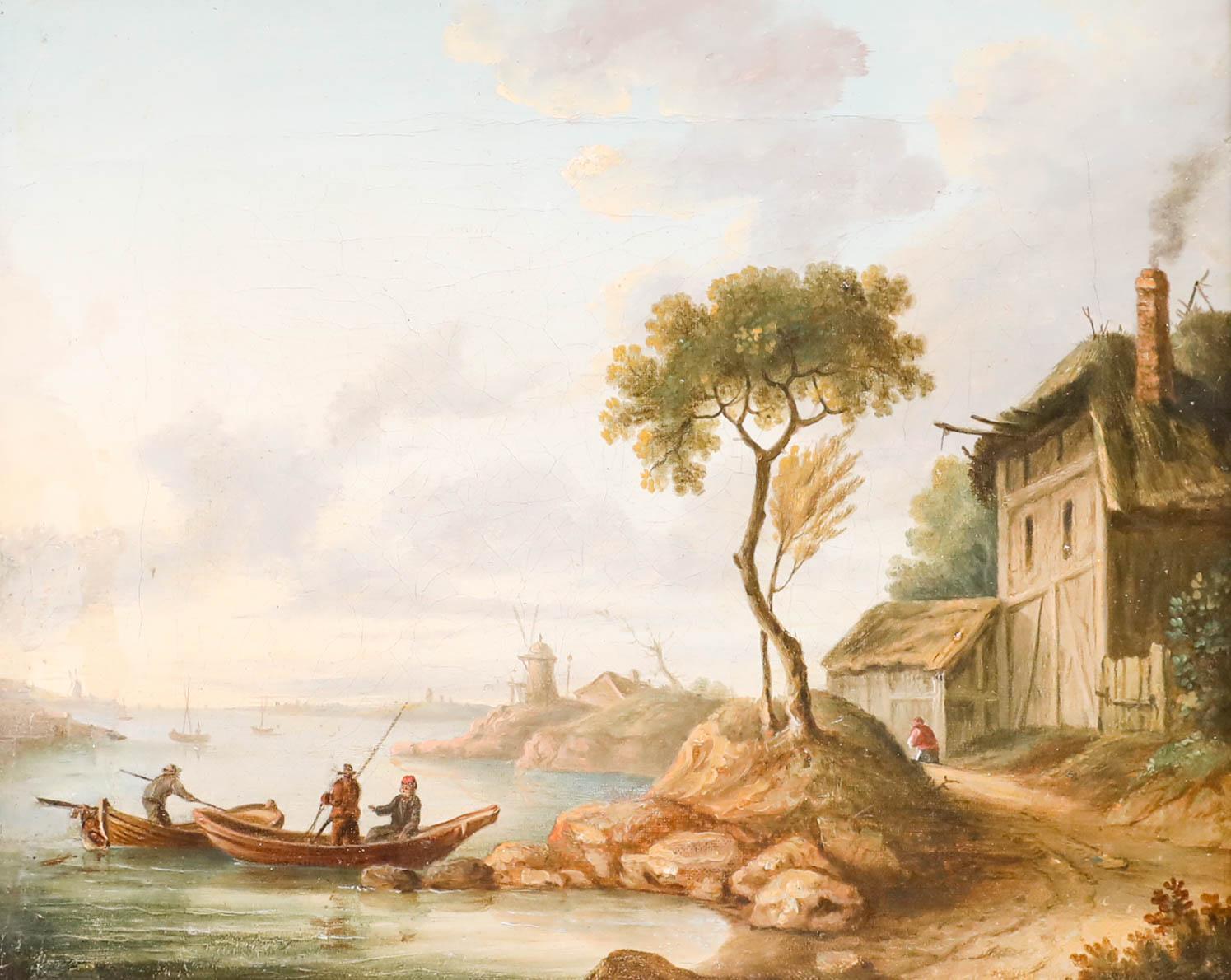 Flemish School Early 19th Century Oil - Estuary Scene - Painting by Unknown