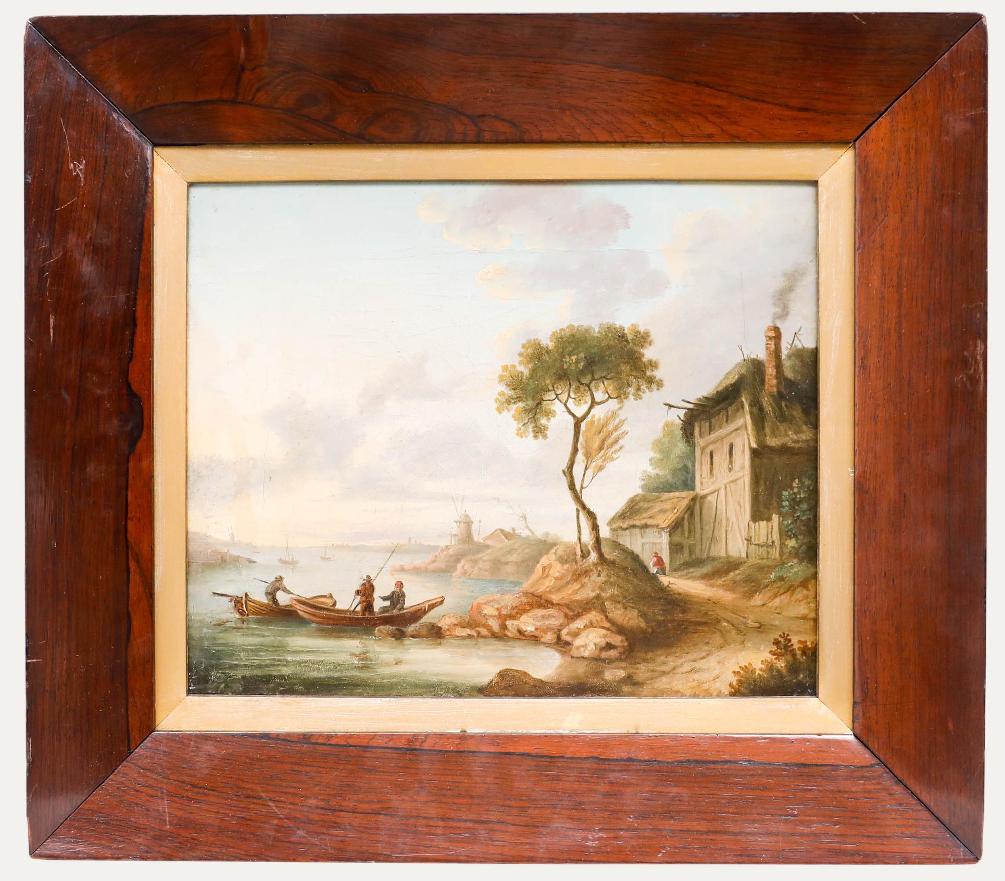 Unknown Figurative Painting - Flemish School Early 19th Century Oil - Estuary Scene