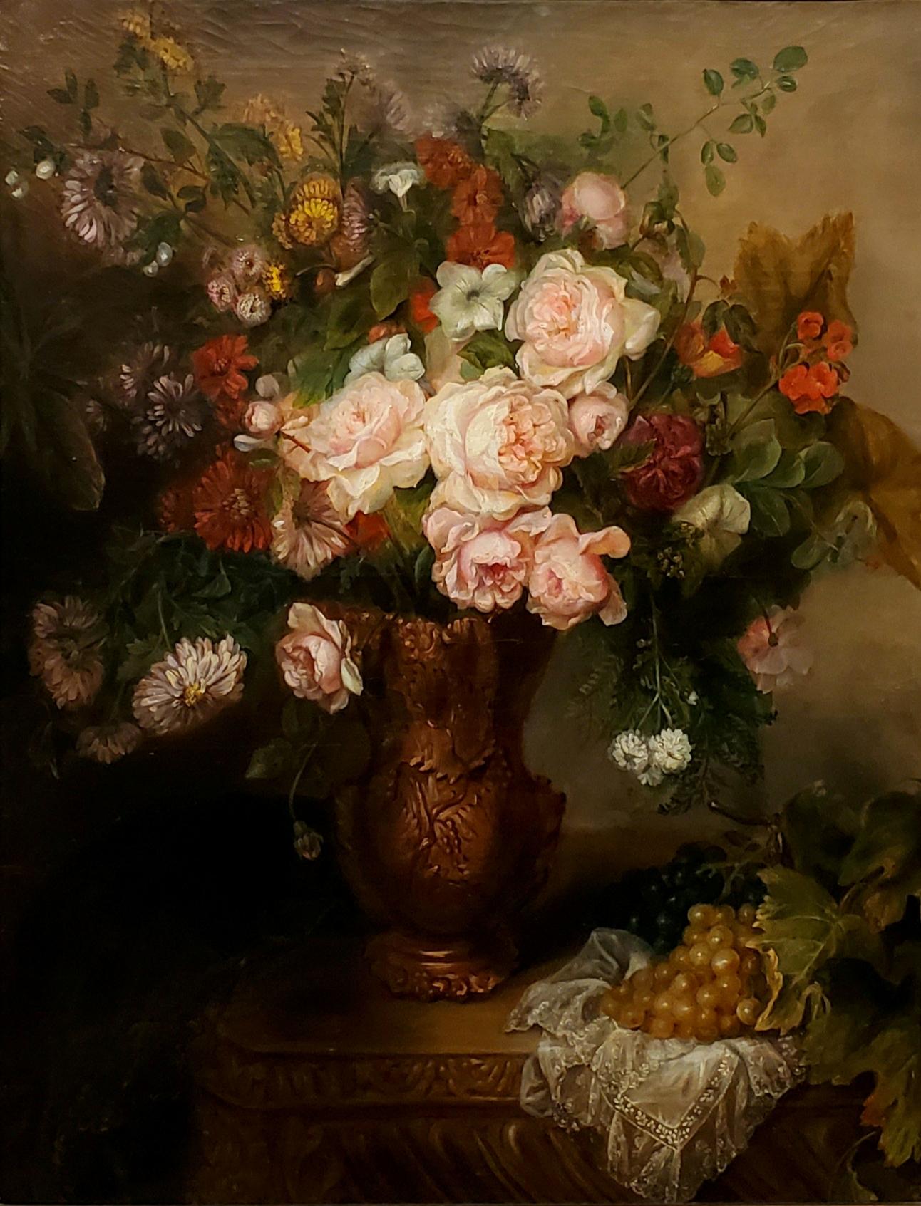 Natura morta floreale di scuola fiamminga in cornice originale CIRCA 1815 - Painting di Unknown