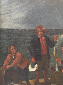 Flemish school 18th After TENIERS Landscape marine Old copy Return of fishermen