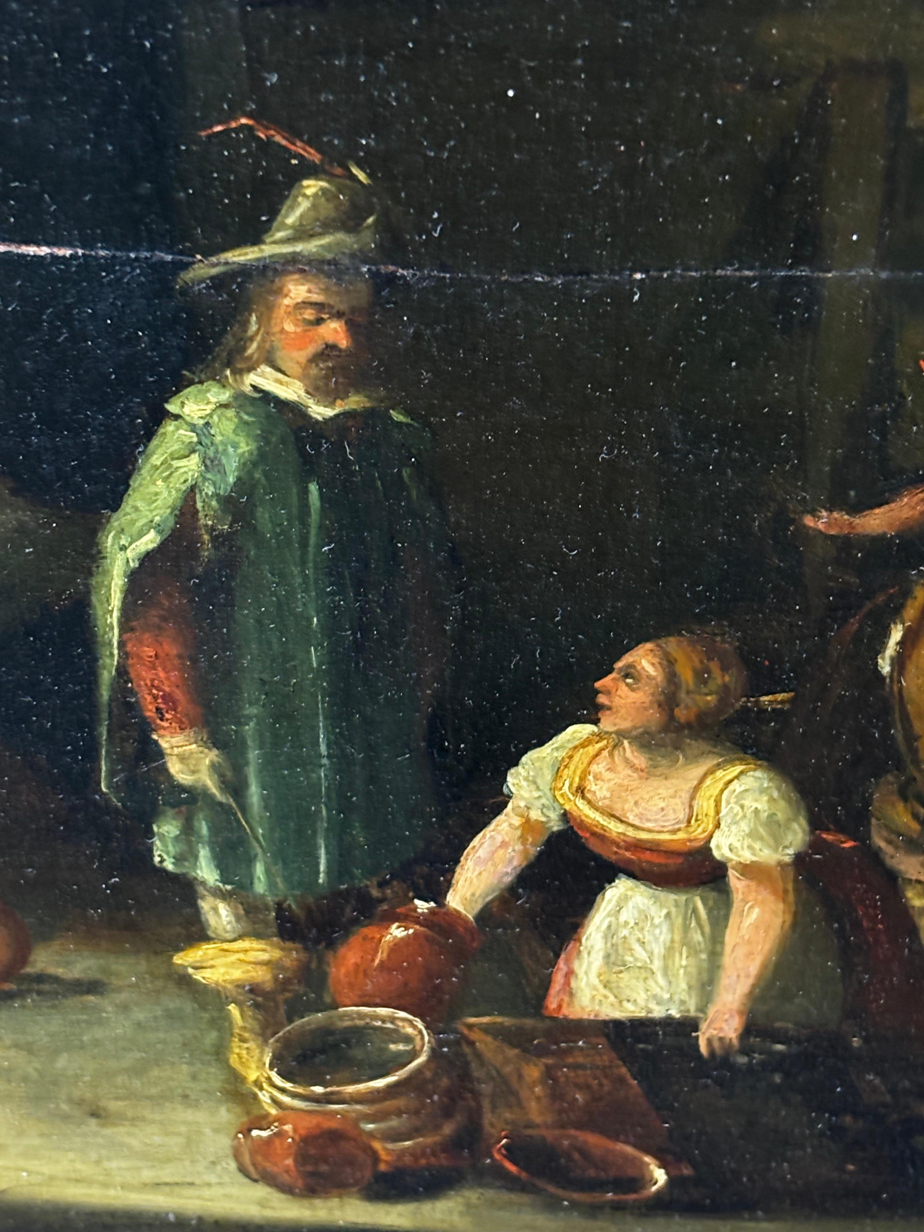Flemish School, Oil on Panel – Interior Scene with Figures - Black Figurative Painting by Unknown