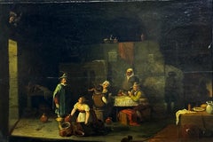 Flemish School, Oil on Panel – Interior Scene with Figures