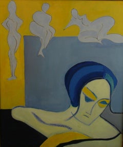 Floating World Surreal Figurative Painting, Oil on Canvas, 1950s