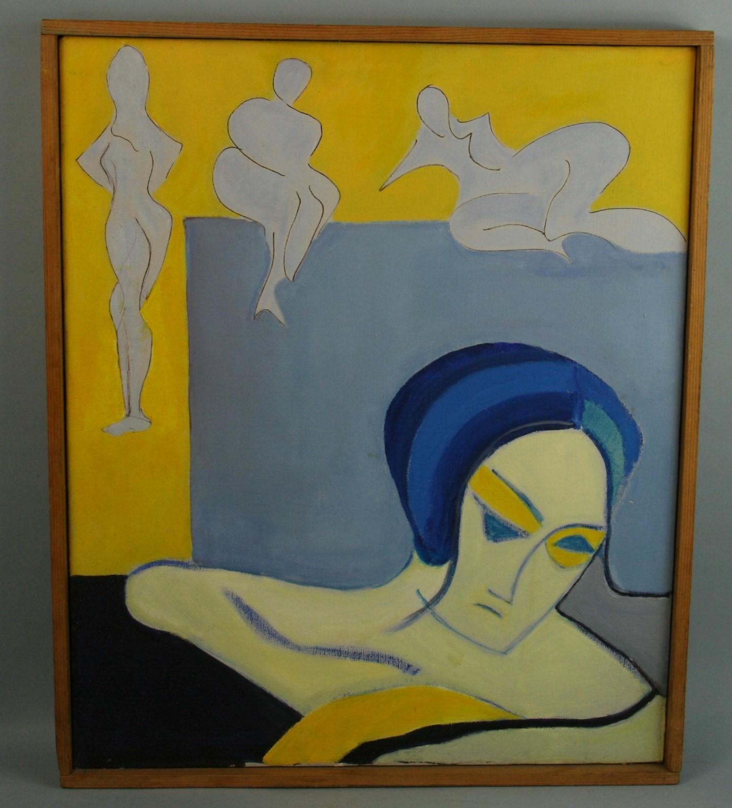 Floating World Surreal Figurative Painting, Oil on Canvas, 1950s