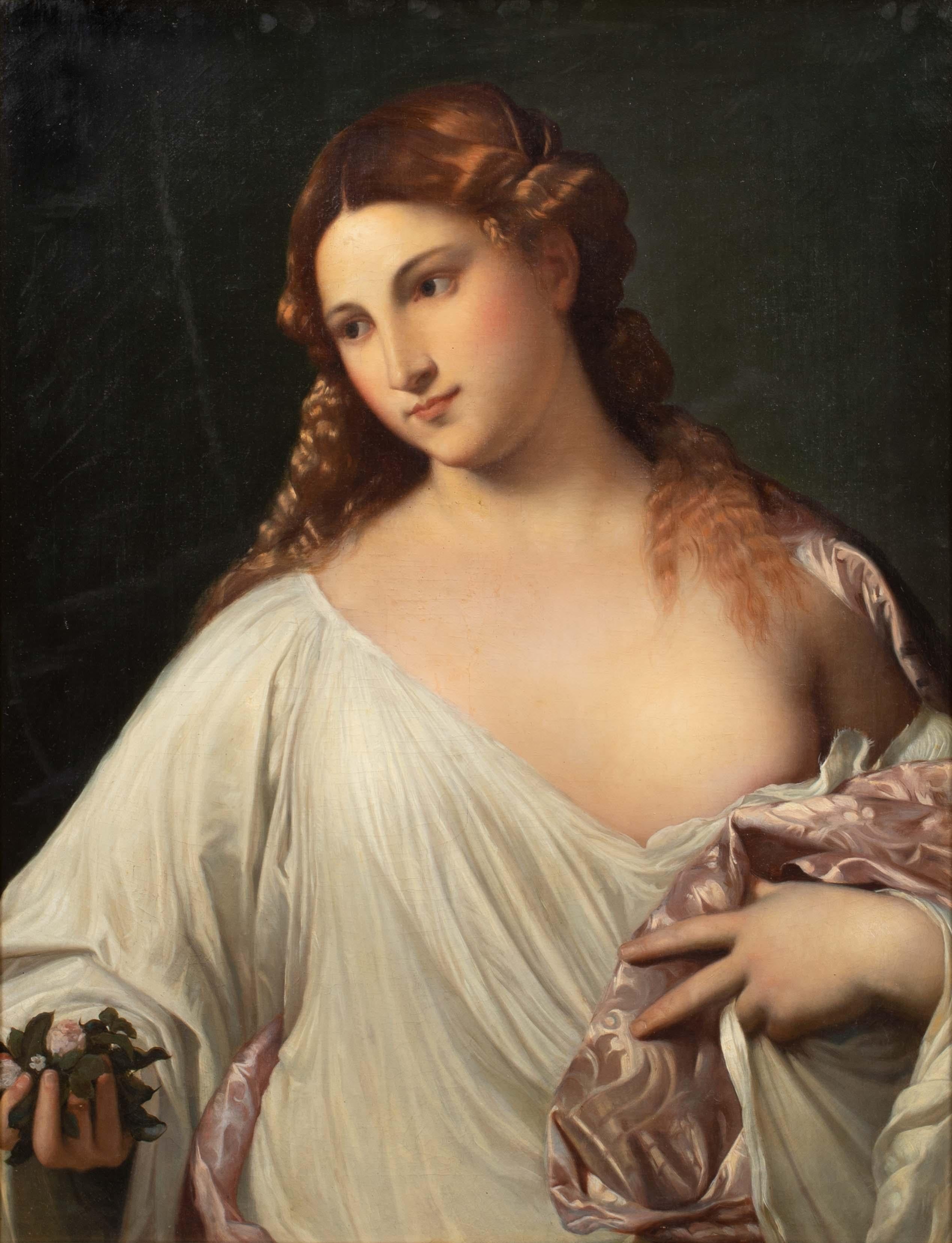 Unknown Portrait Painting - Flora, Goddess Of Spring - 18th Century After TITIAN (1488-1576)