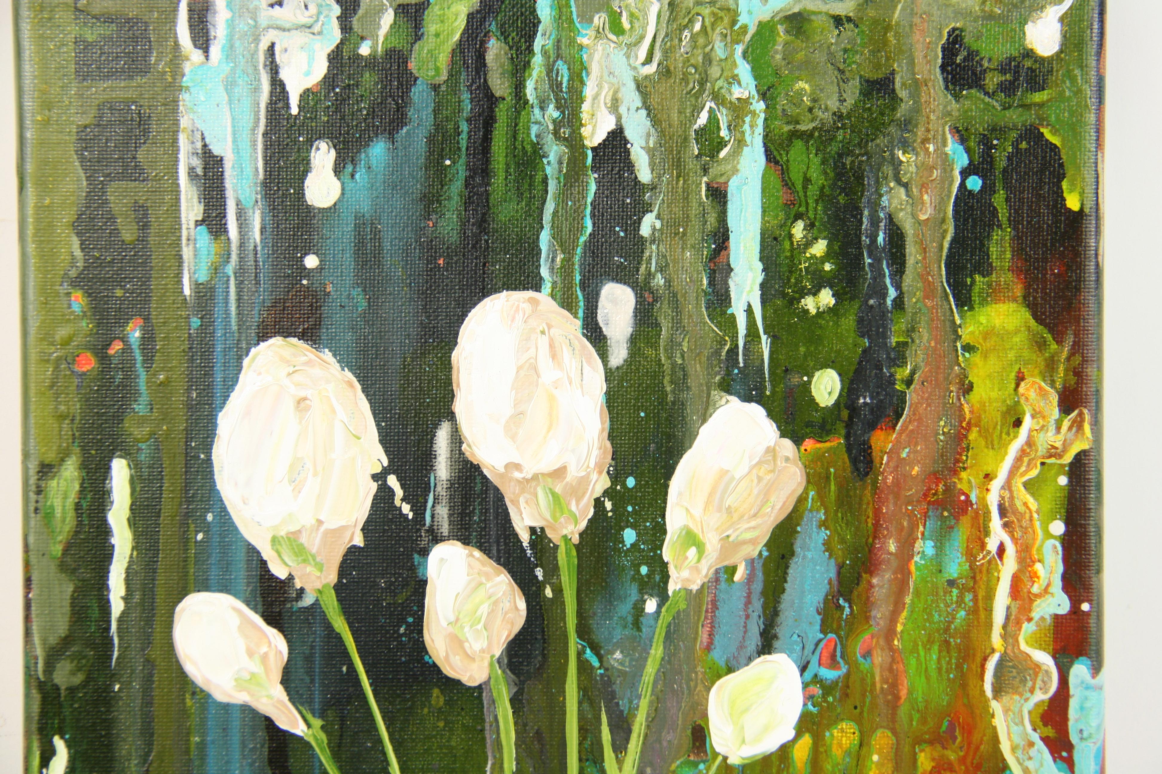 Floral Acrylic Painting White Tulips Abstract by Patrizia Russo For Sale 3