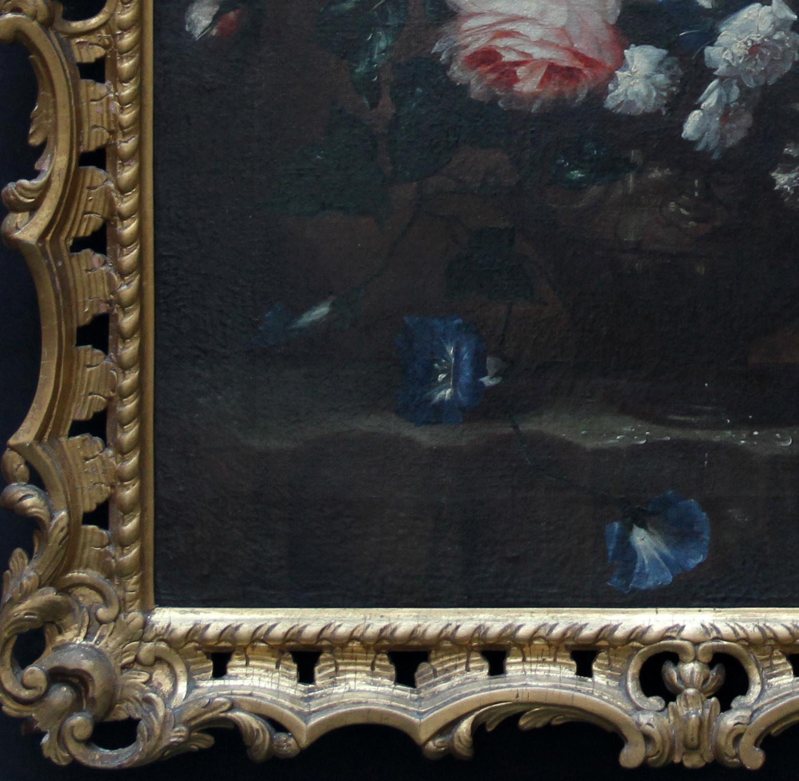 Floral Arrangement - Dutch Old Master art oil painting flowers rose rococo frame - Old Masters Painting by Unknown