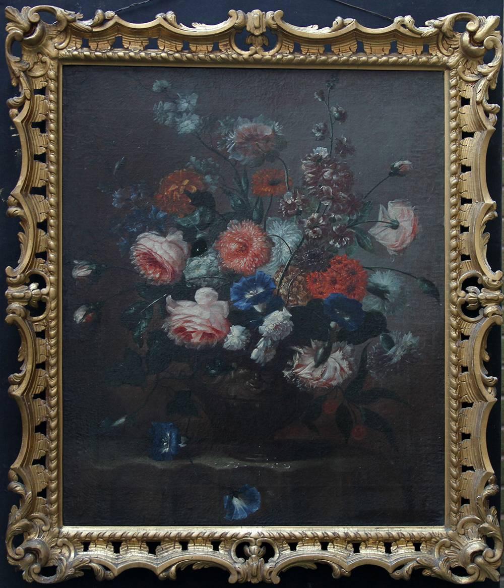Unknown Still-Life Painting - Floral Arrangement - Dutch Old Master art oil painting flowers rose rococo frame